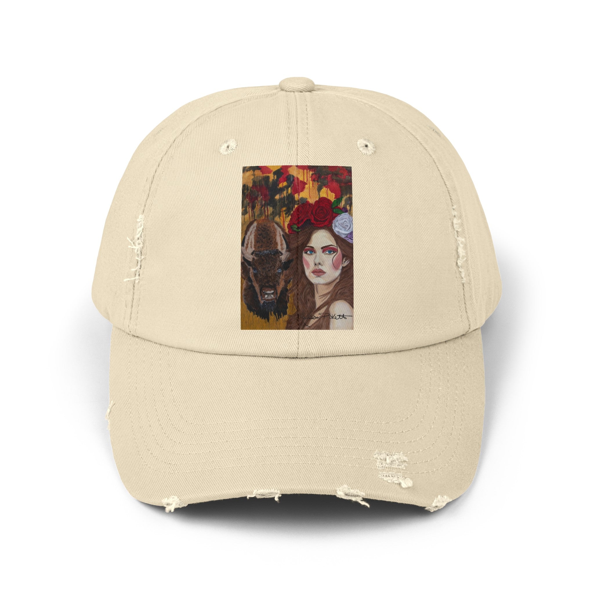 Woman & Bison | Unisex Distressed Cap