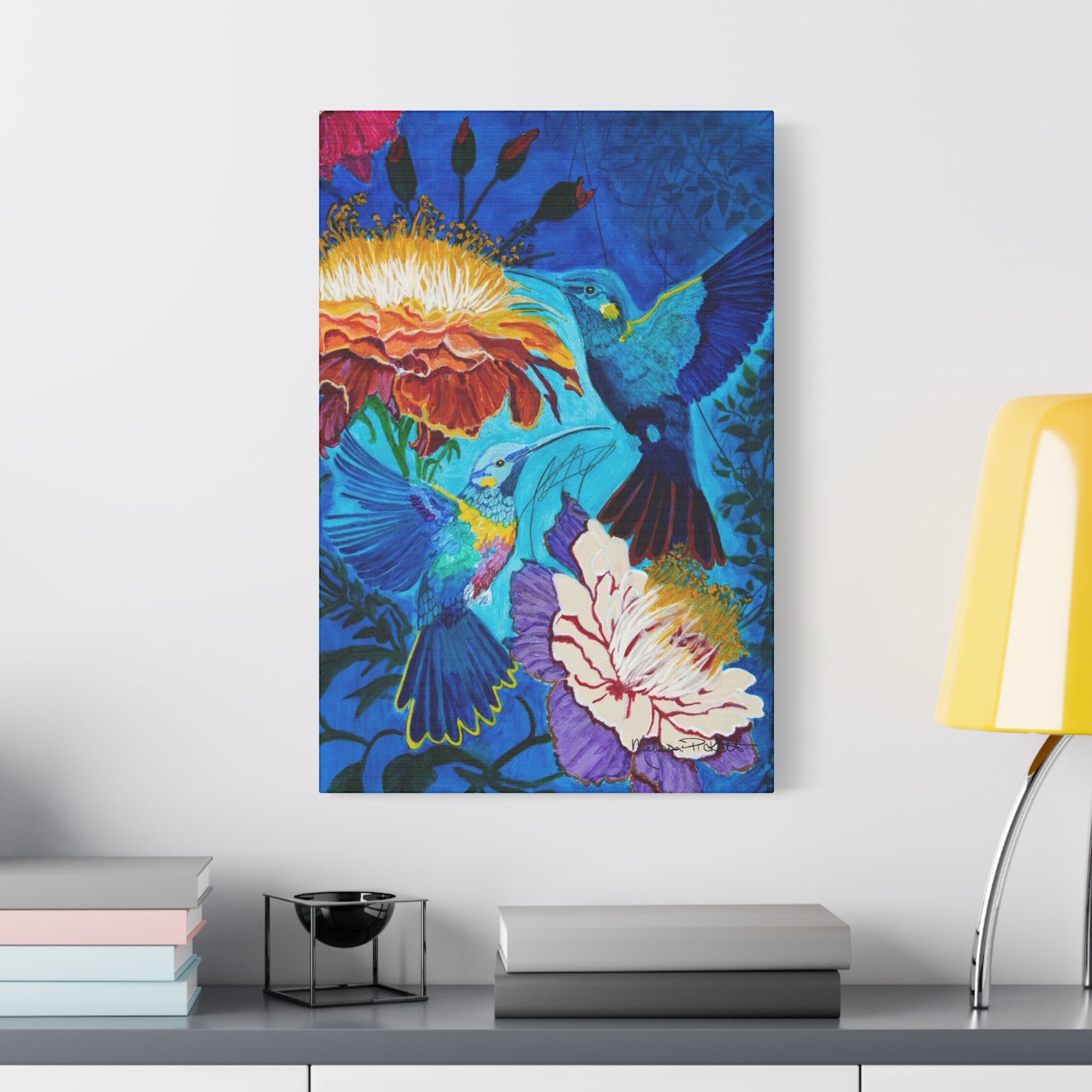 Pair of Hummingbirds | Satin Canvas, Stretched