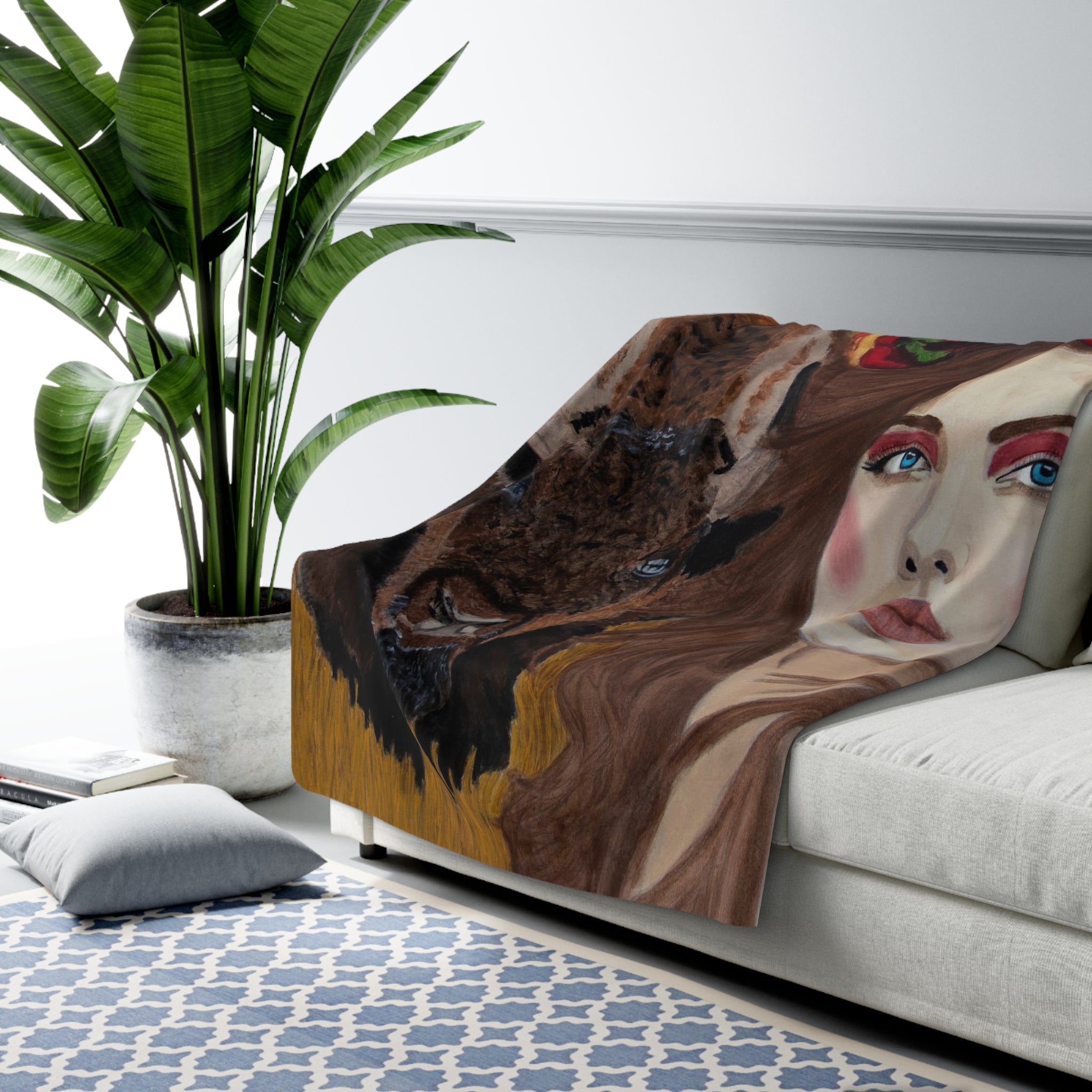 Woman & Bison | Sherpa Fleece Blanket