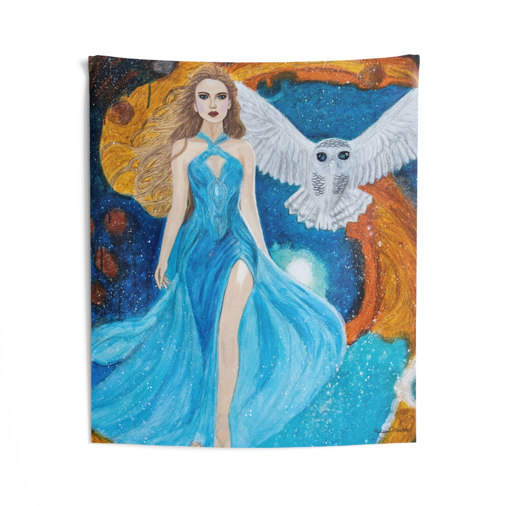 Galaxy Girl with Owl | Indoor Wall Tapestries