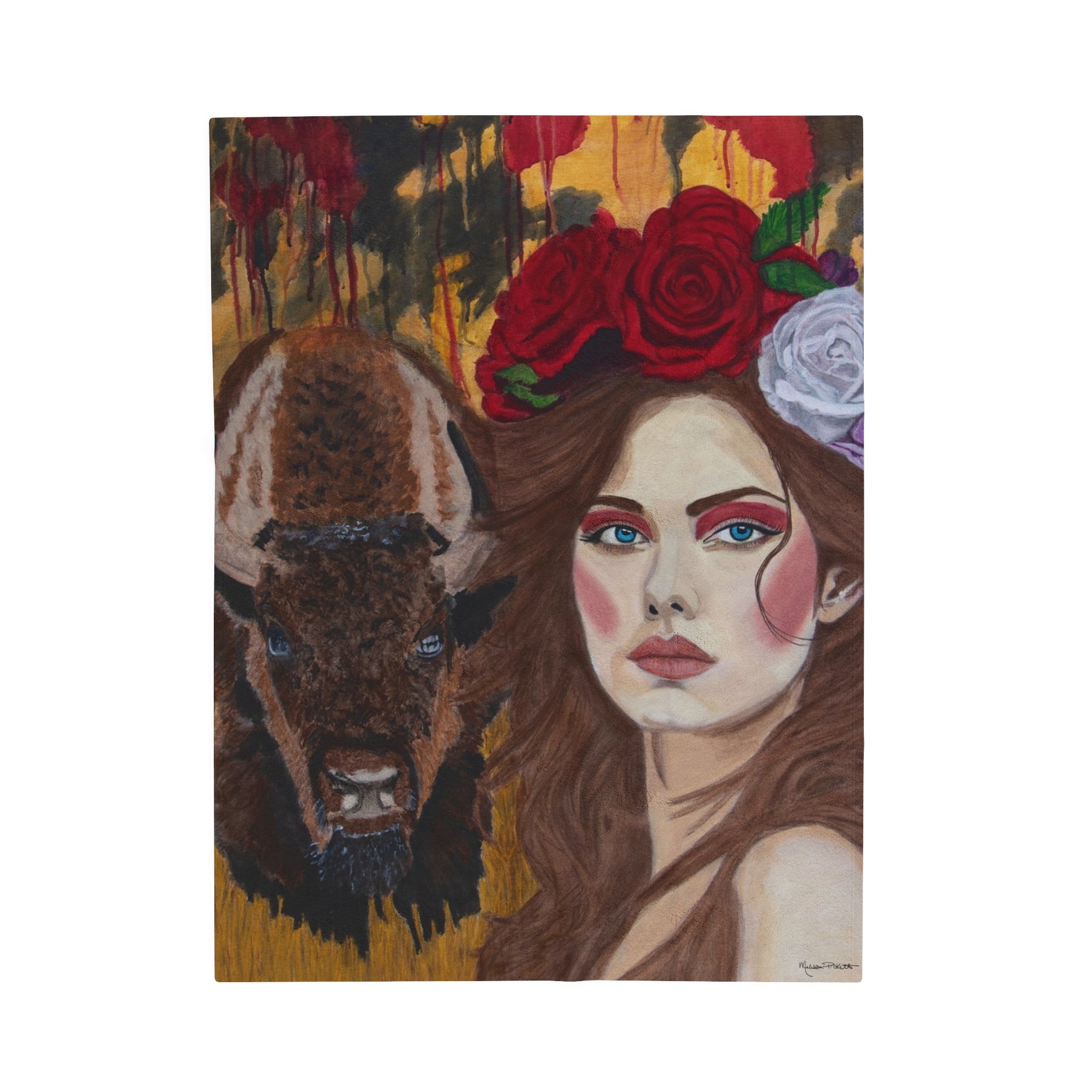 Woman & Bison | Velveteen Plush Blanket