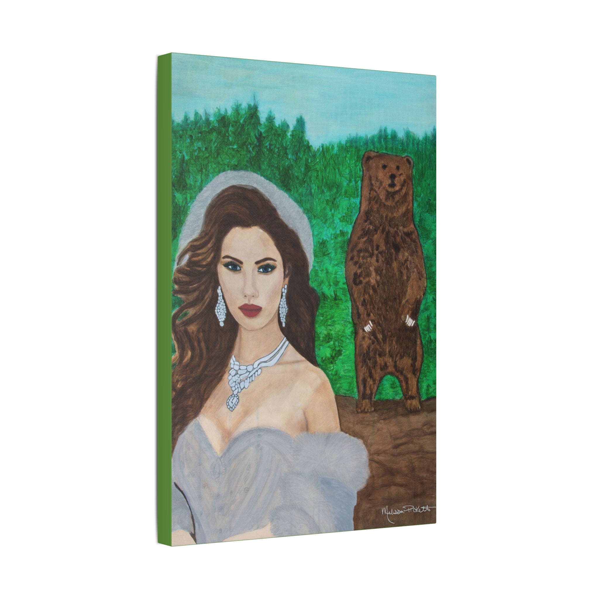 Woman & Bear | Satin Canvas, Stretched