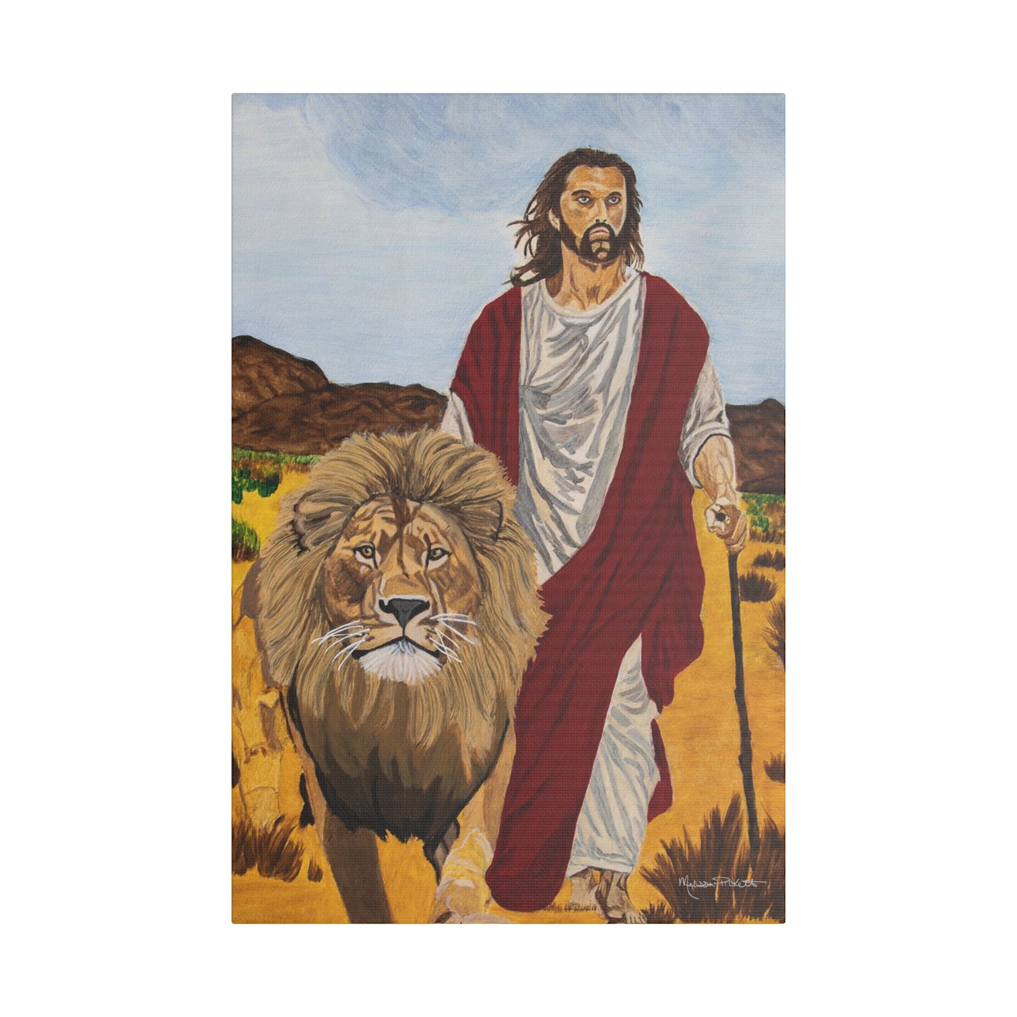 Jesus & The Lion | Satin Canvas, Stretched