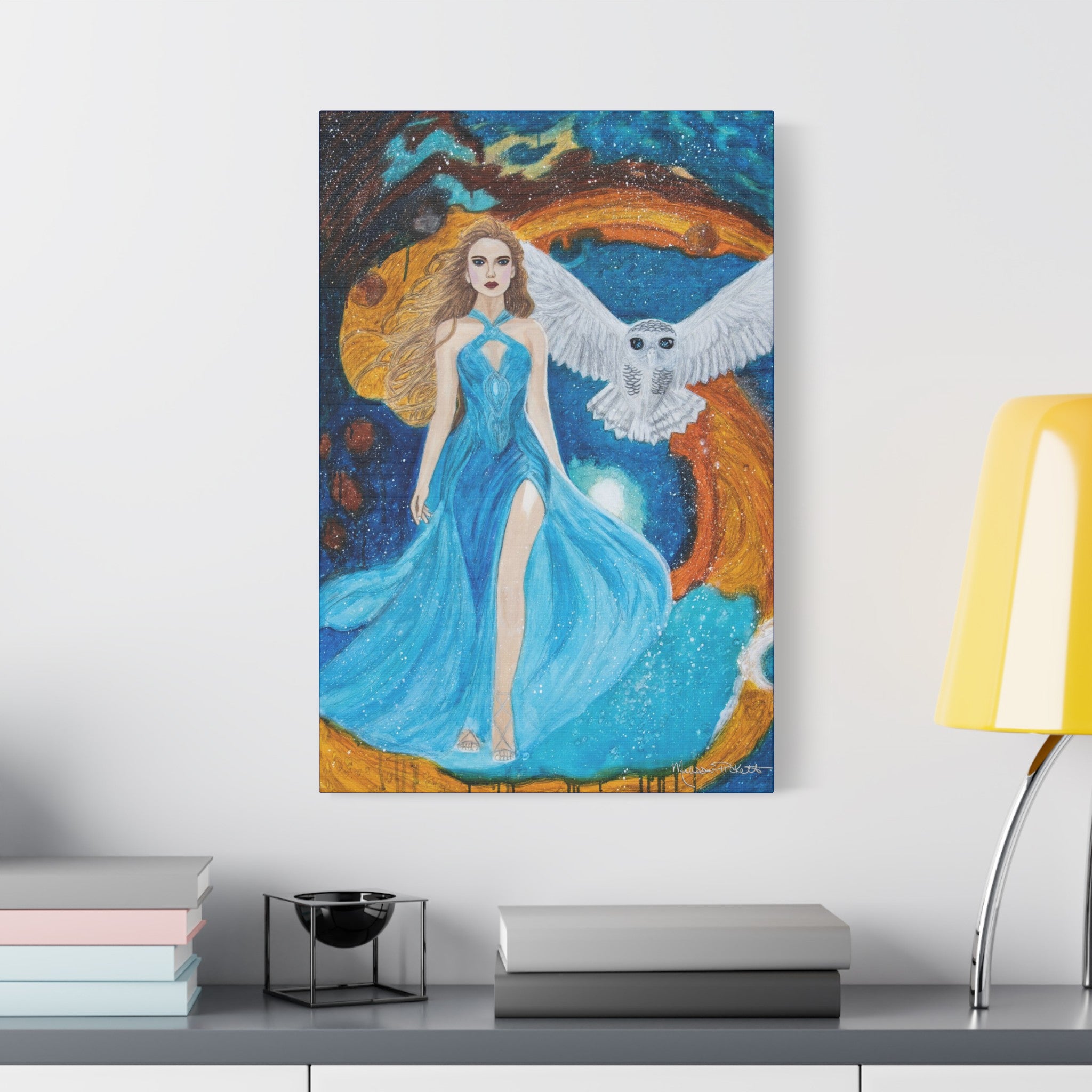 Galaxy Girl with Owl | Satin Canvas, Stretched