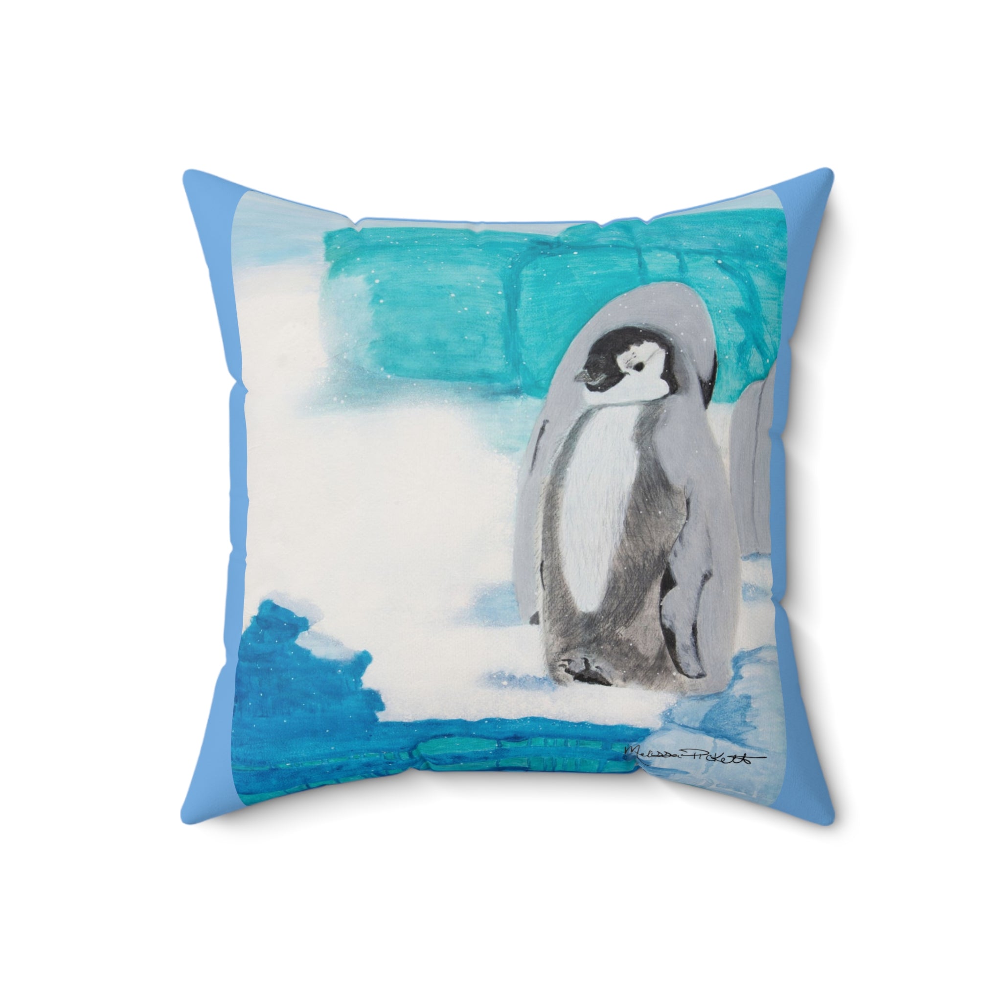 Happy Penguin Walking | Spun Polyester Square Pillow