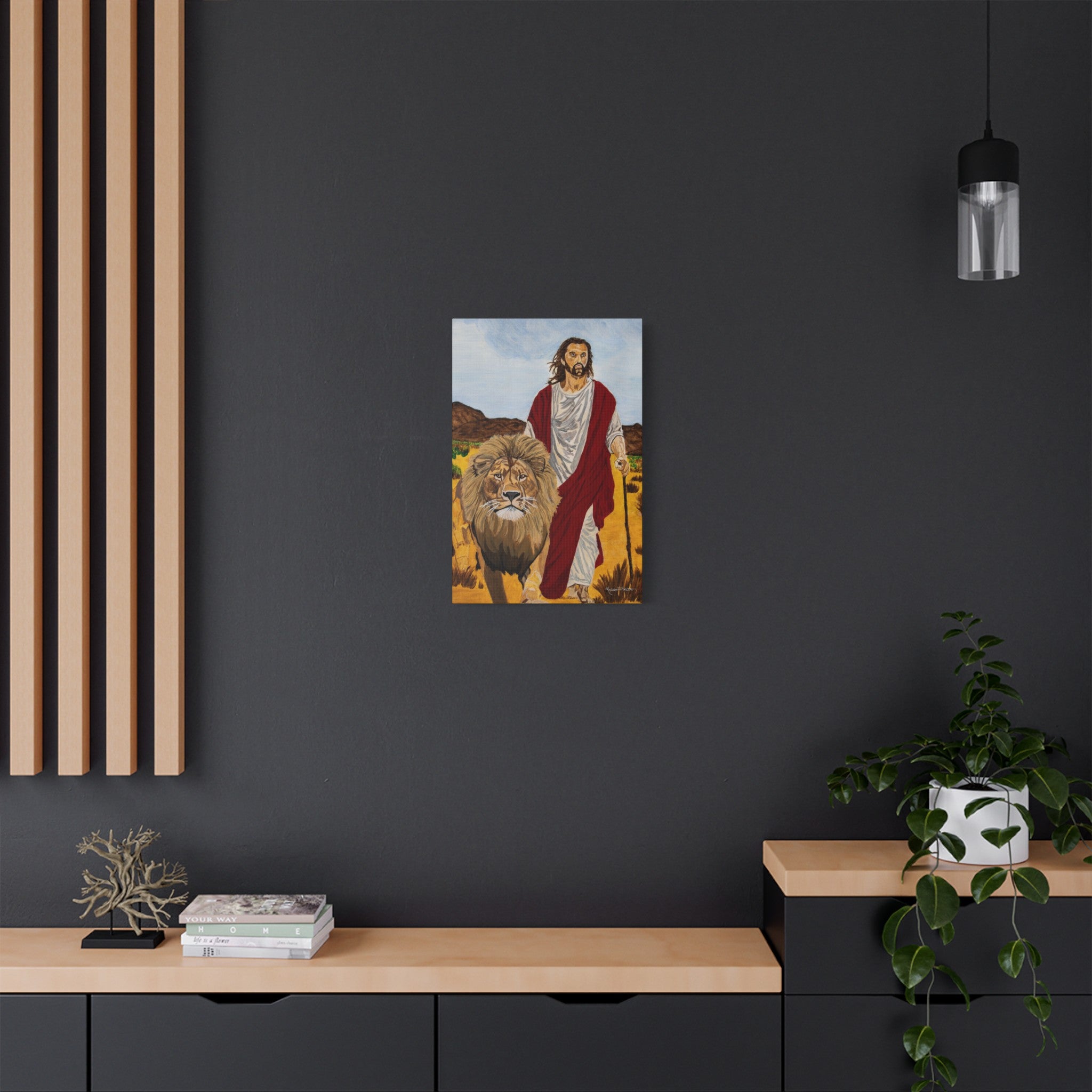 Jesus & The Lion | Satin Canvas, Stretched