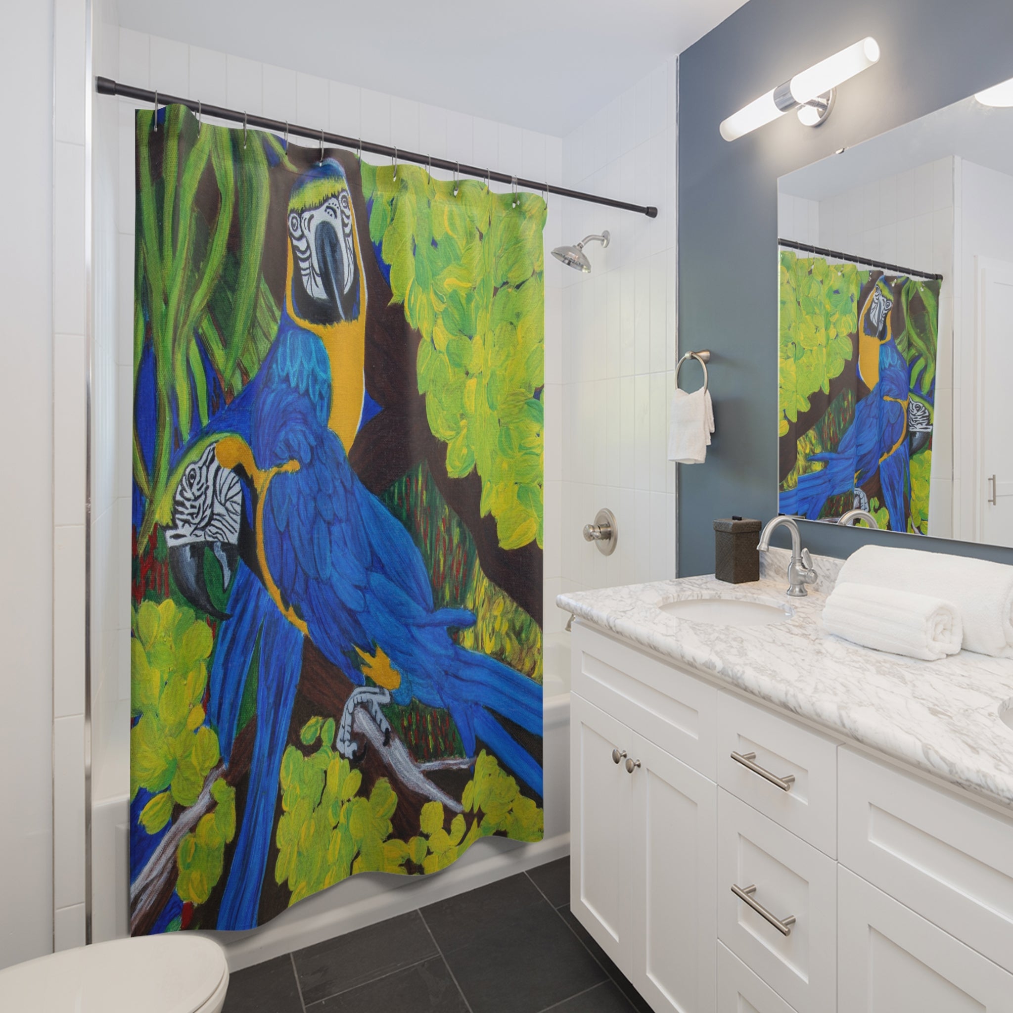 Two Blue & Gold Macaws | Shower Curtains