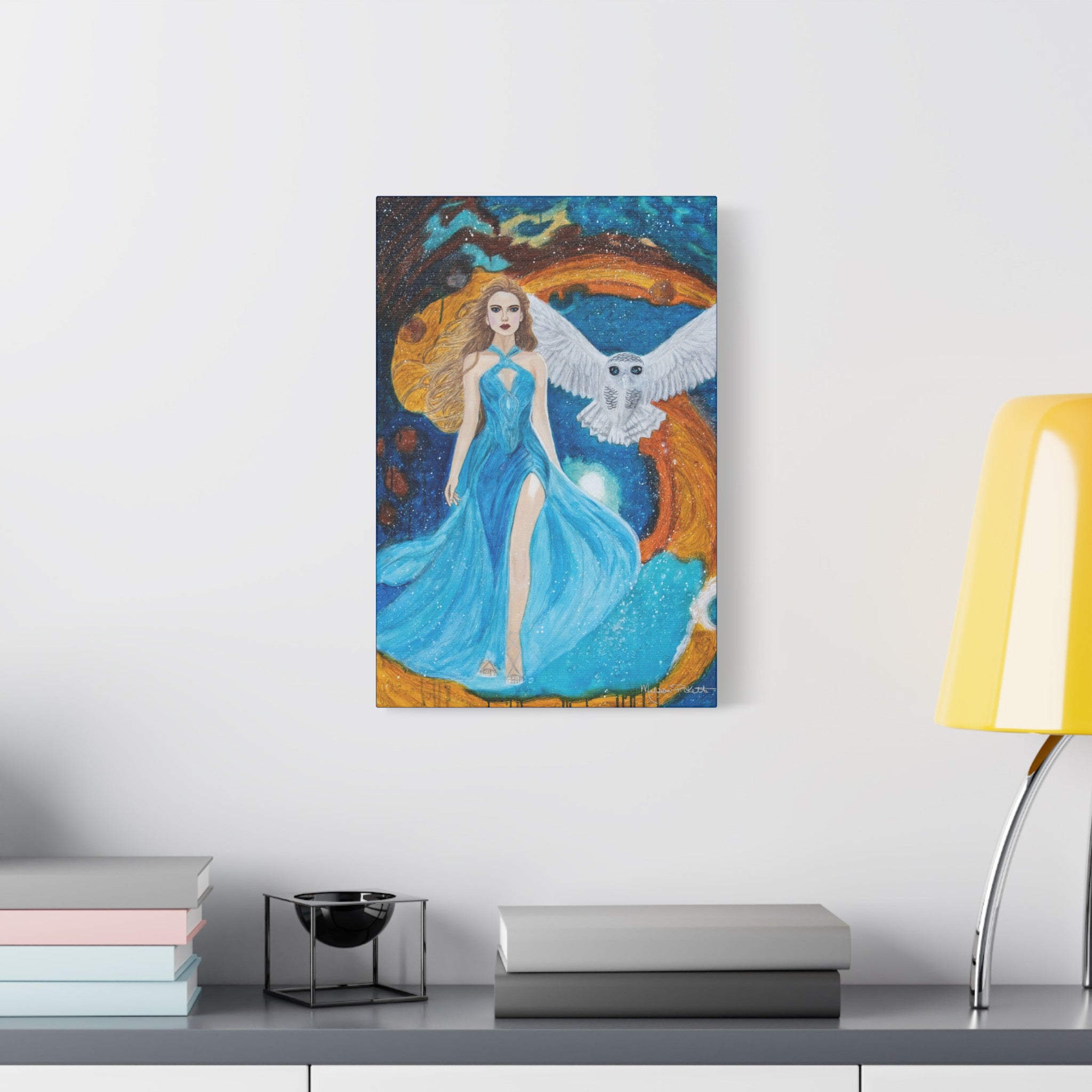 Galaxy Girl with Owl | Satin Canvas, Stretched