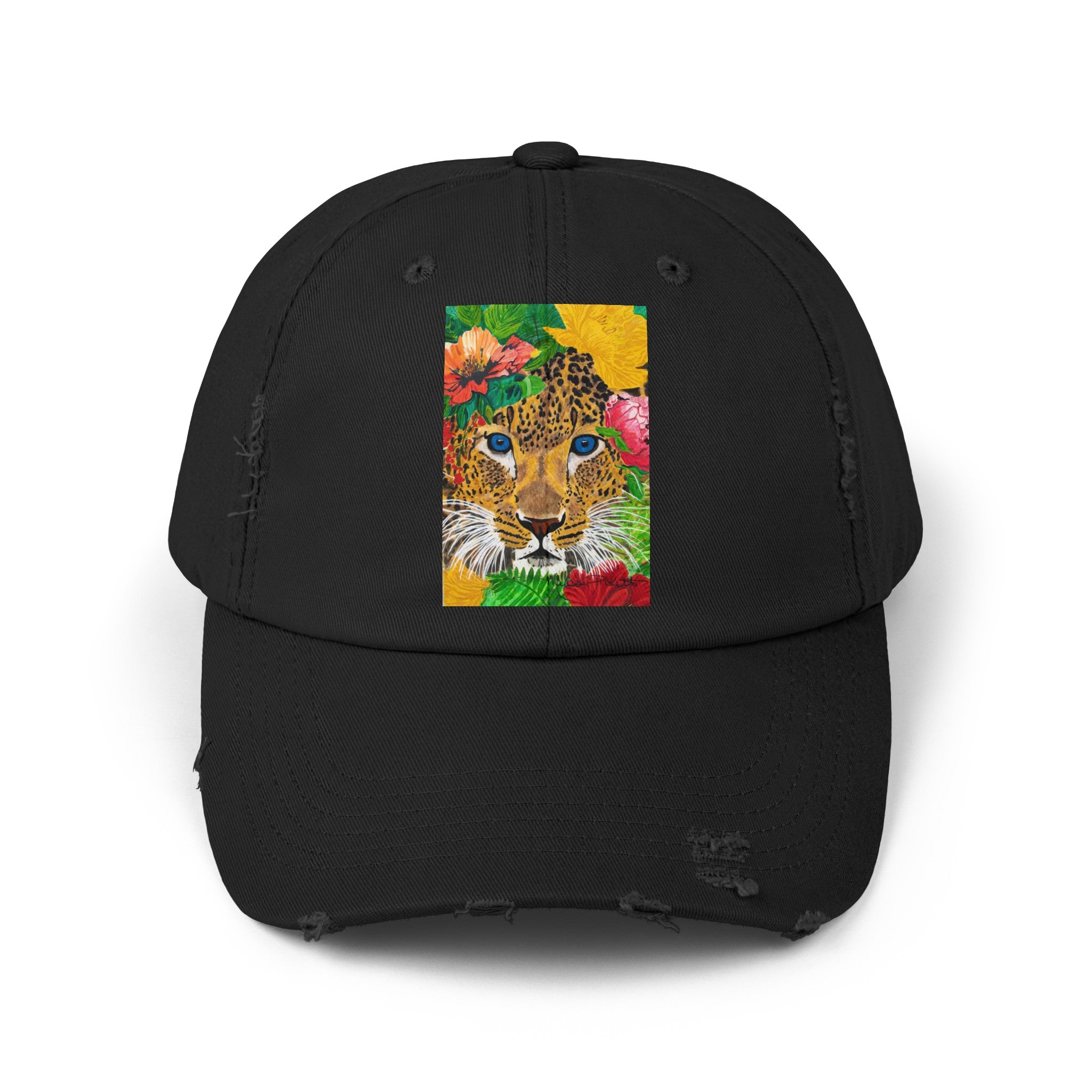 Jaguar & Flowers | Unisex Distressed Cap