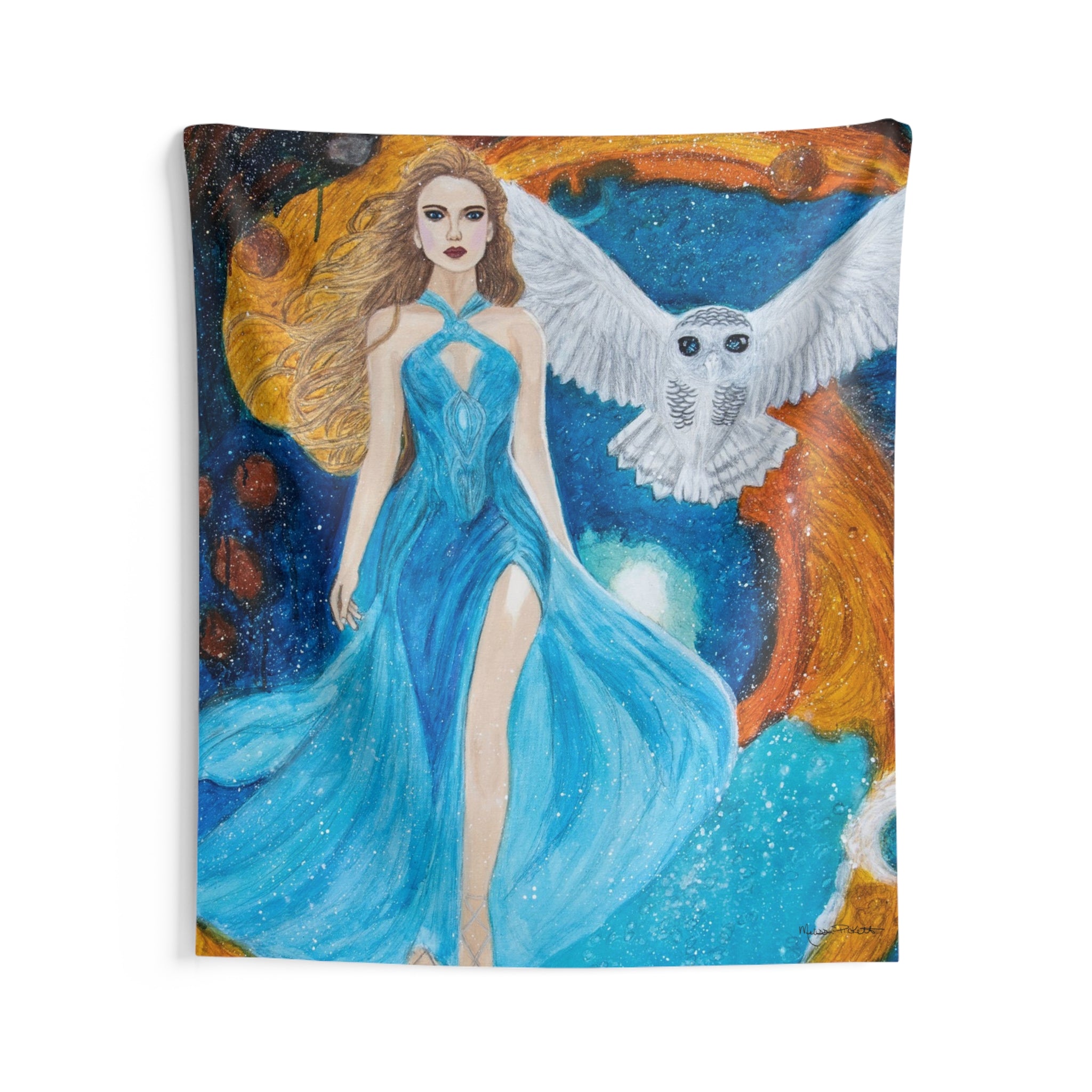 Galaxy Girl with Owl | Indoor Wall Tapestries