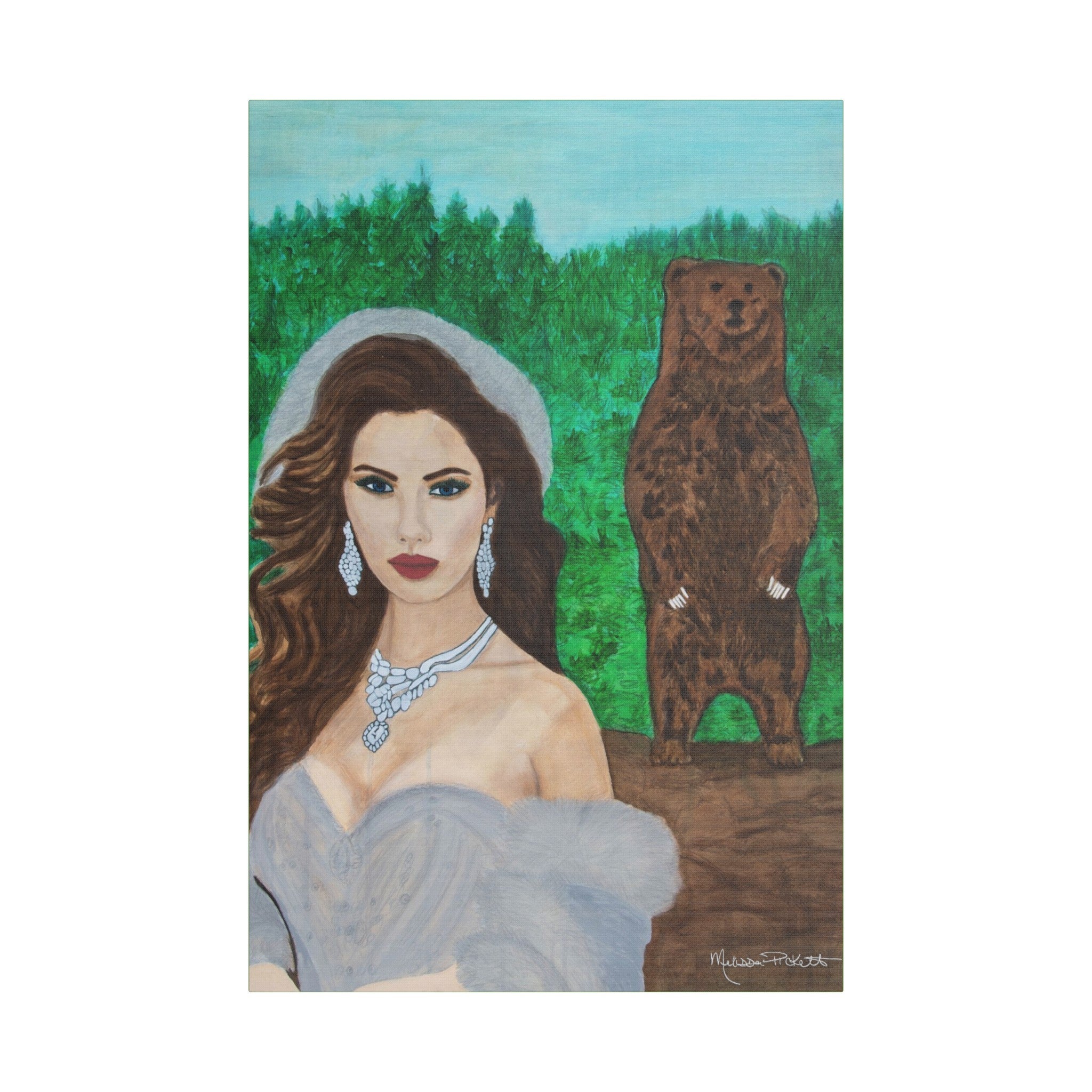 Woman & Bear | Satin Canvas, Stretched