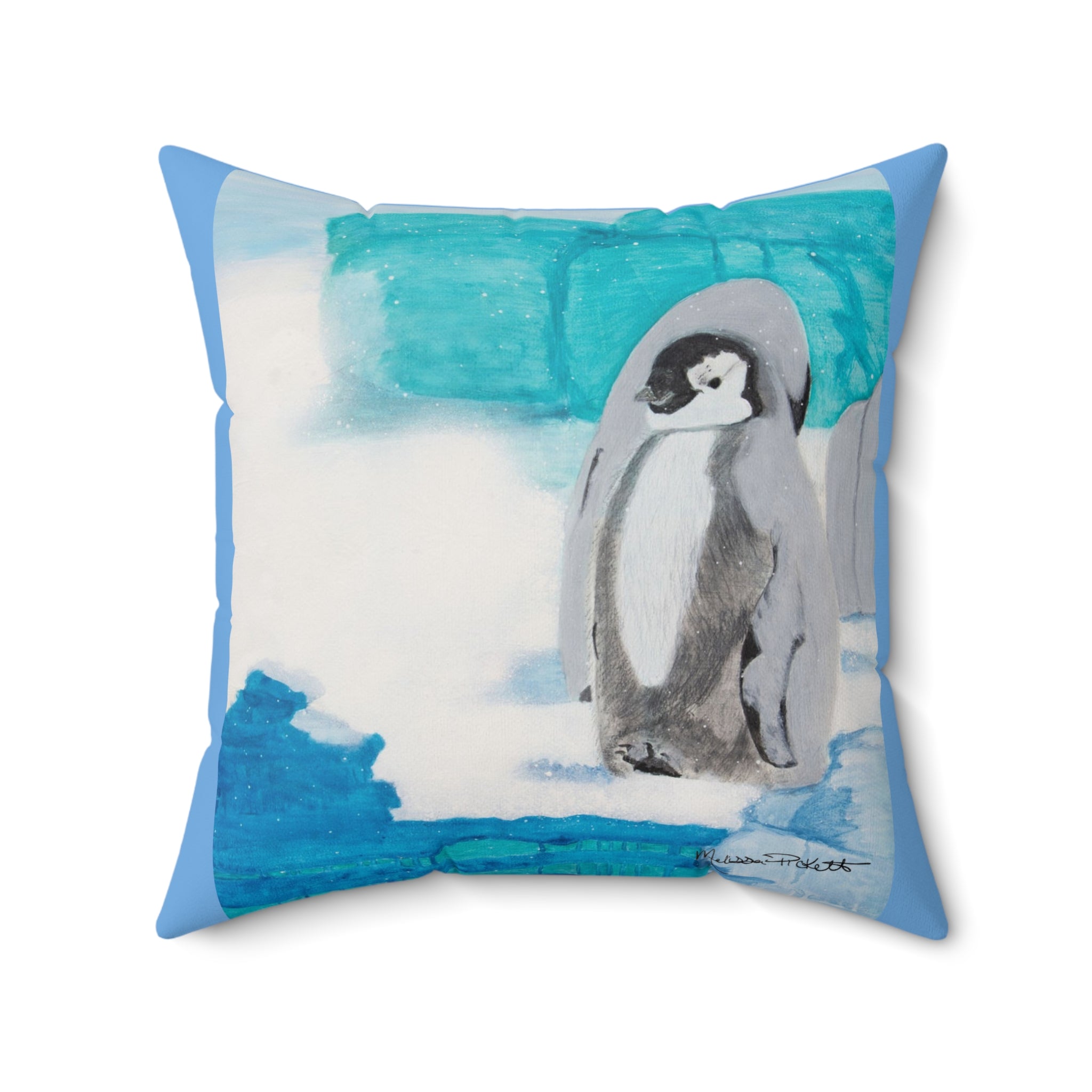 Happy Penguin Walking | Spun Polyester Square Pillow