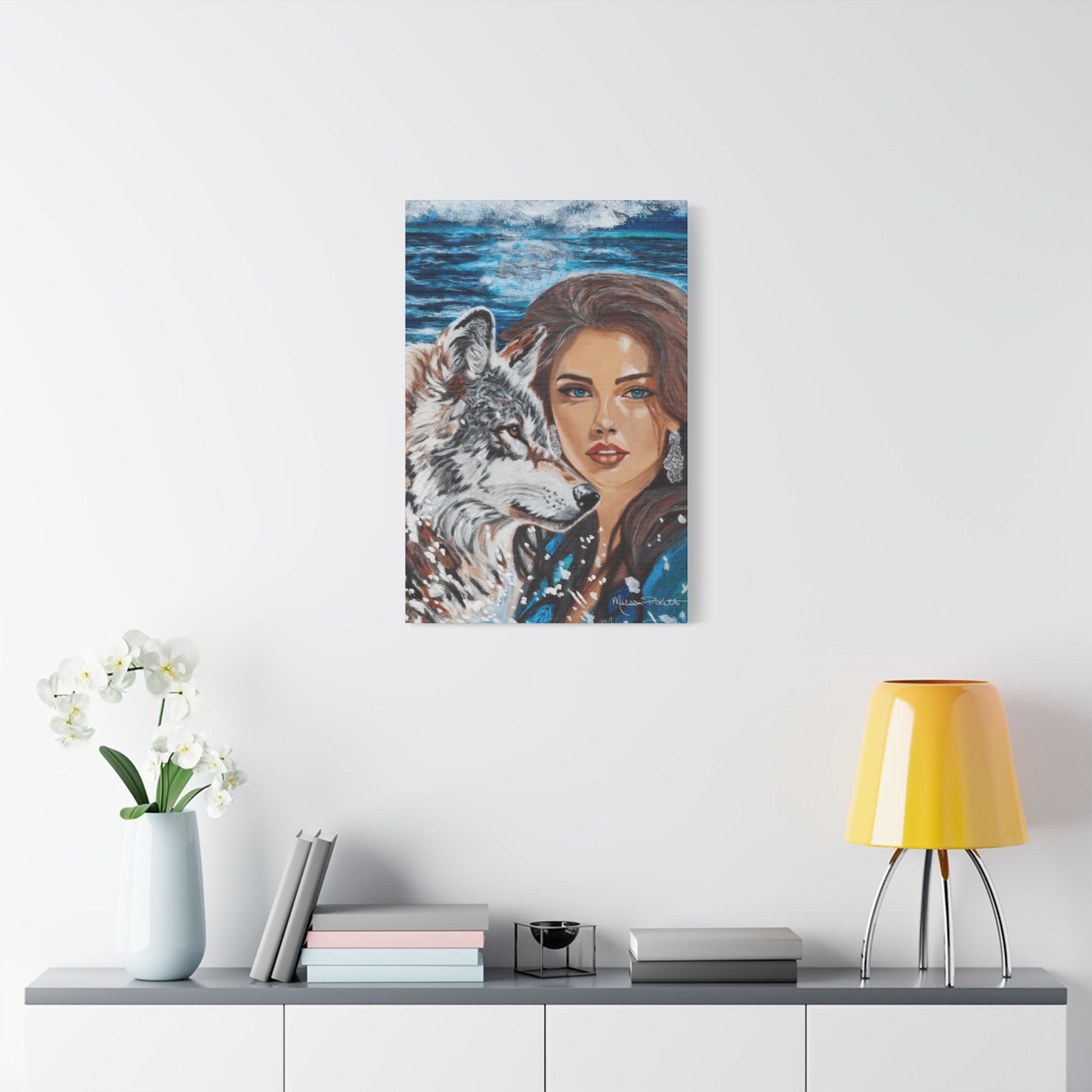 Moonlit Woman & Wolf | Satin Canvas, Stretched