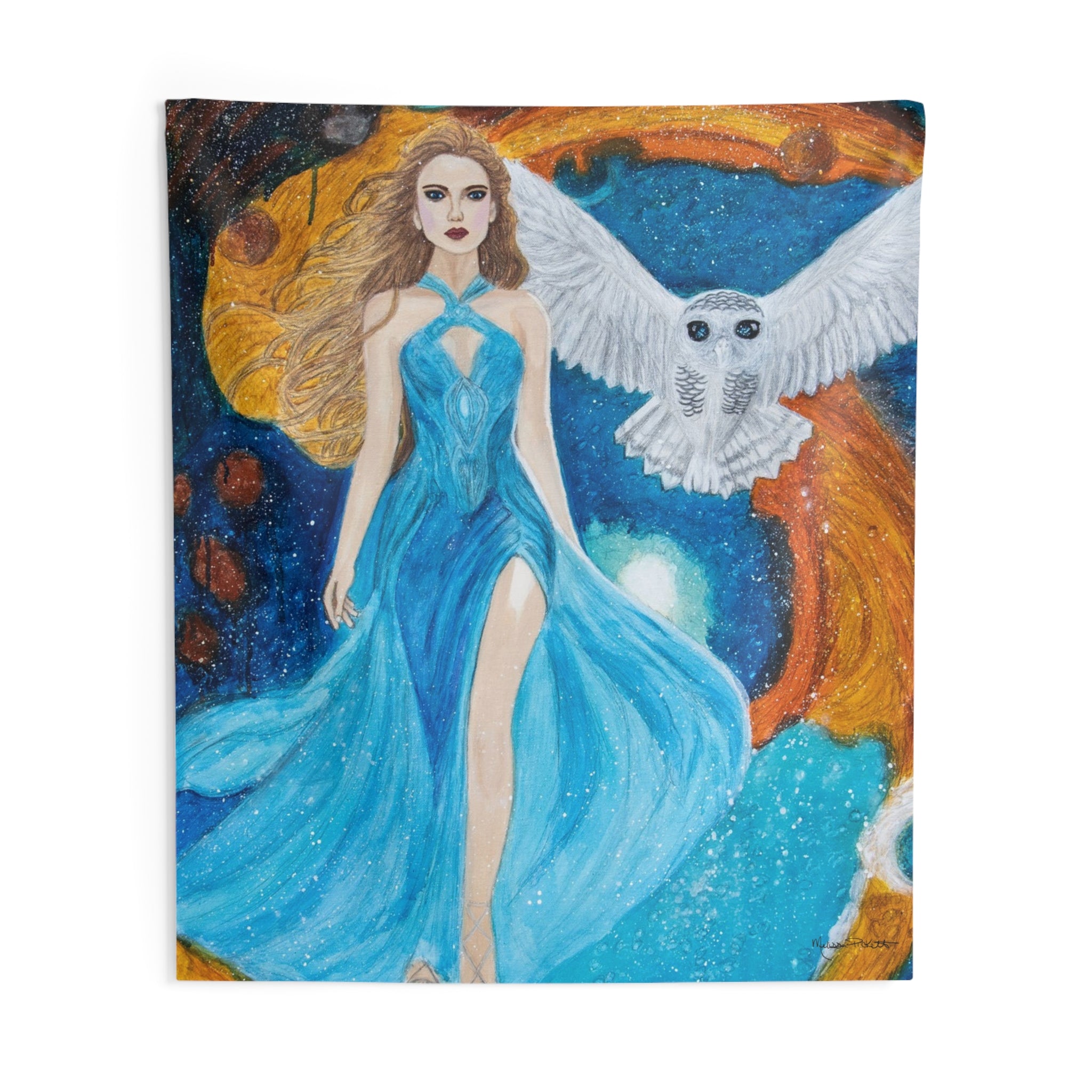 Galaxy Girl with Owl | Indoor Wall Tapestries