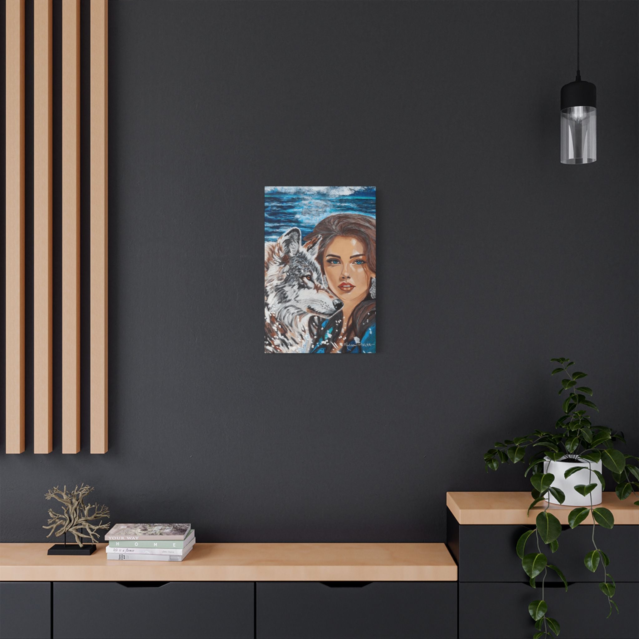 Moonlit Woman & Wolf | Satin Canvas, Stretched