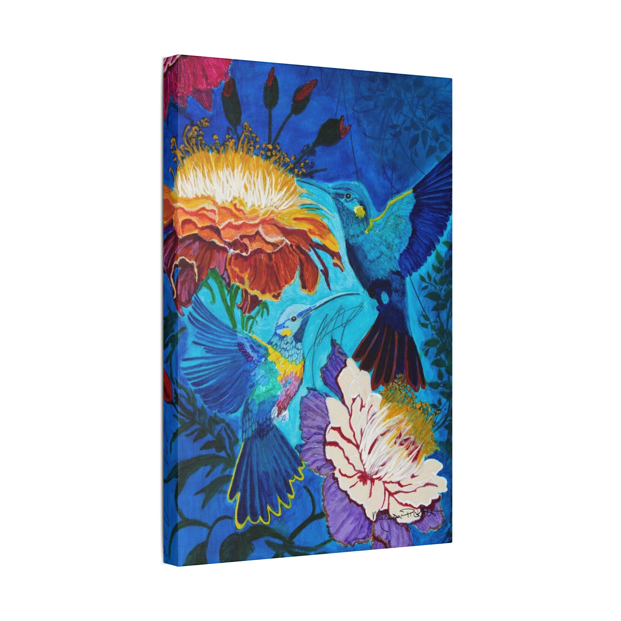 Pair of Hummingbirds | Satin Canvas, Stretched