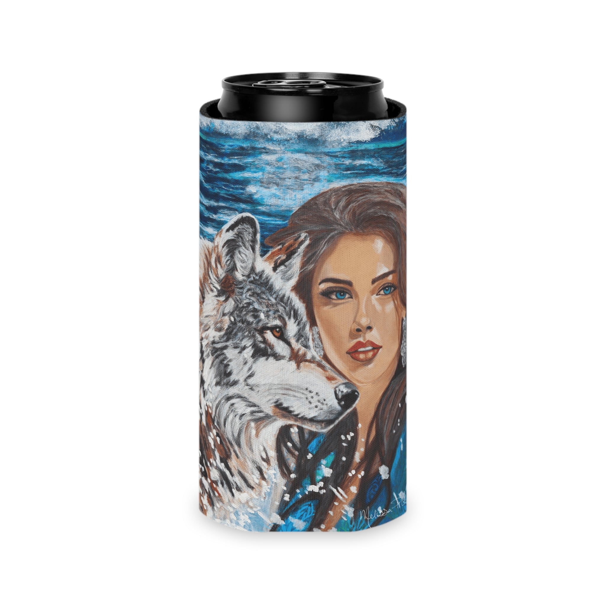 Moonlit Woman & Wolf | Can Cooler