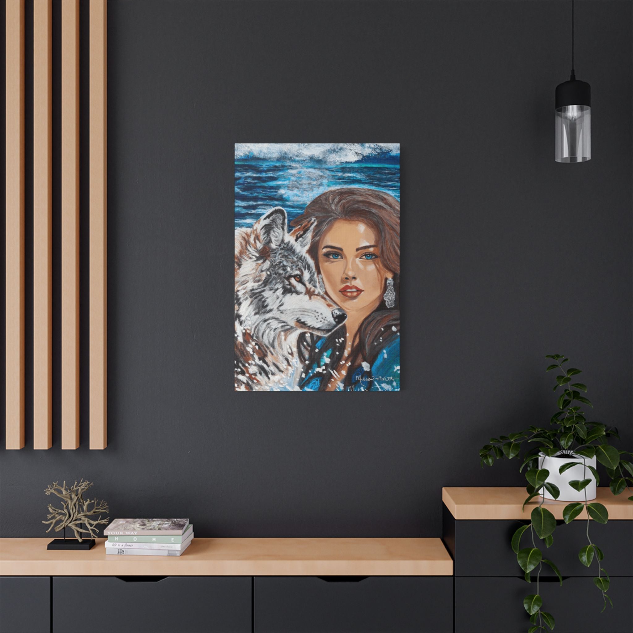 Moonlit Woman & Wolf | Satin Canvas, Stretched