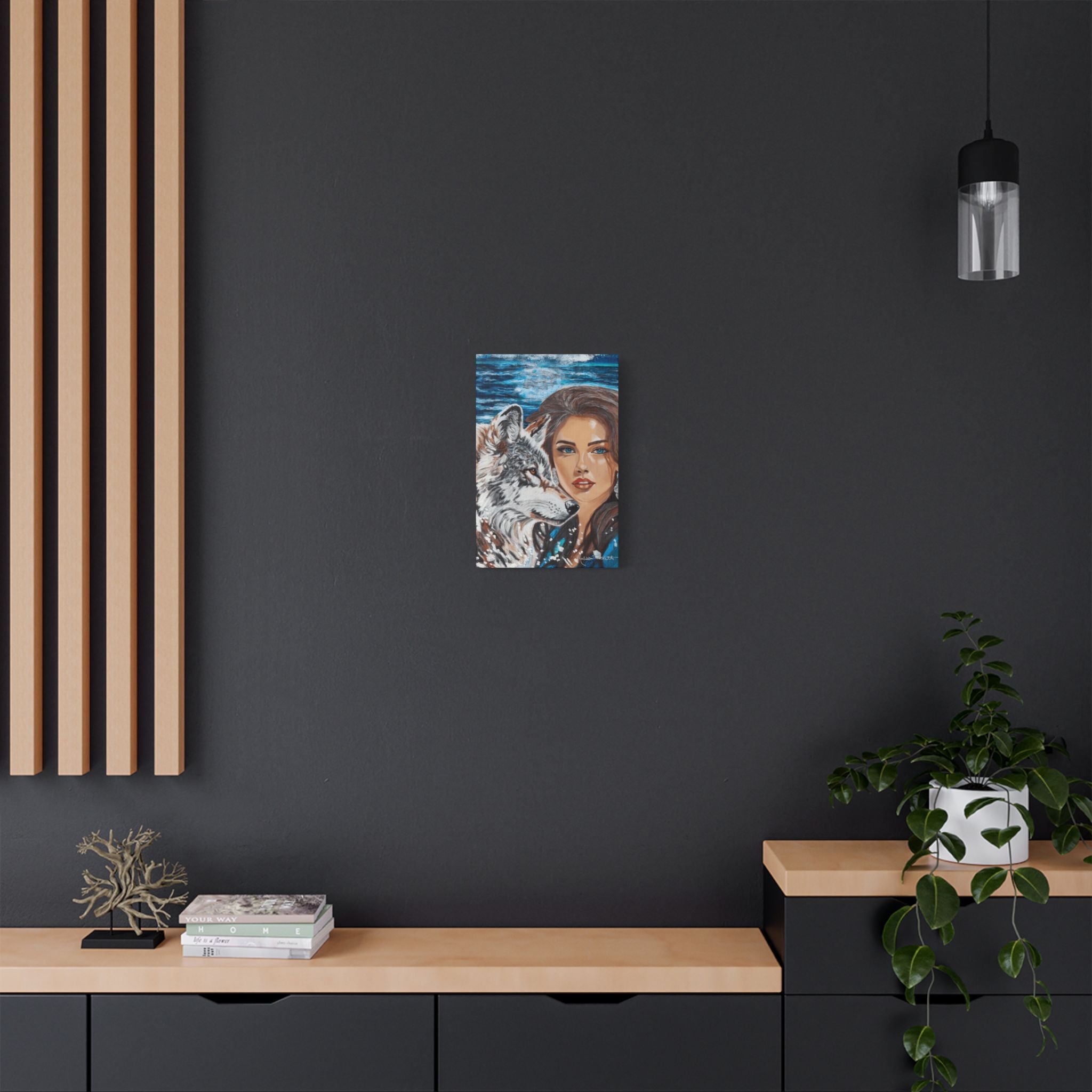 Moonlit Woman & Wolf | Satin Canvas, Stretched
