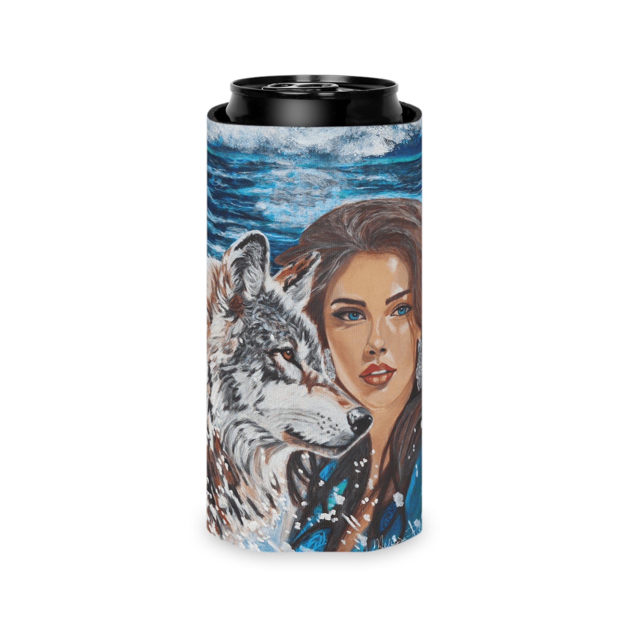 Moonlit Woman & Wolf | Can Cooler