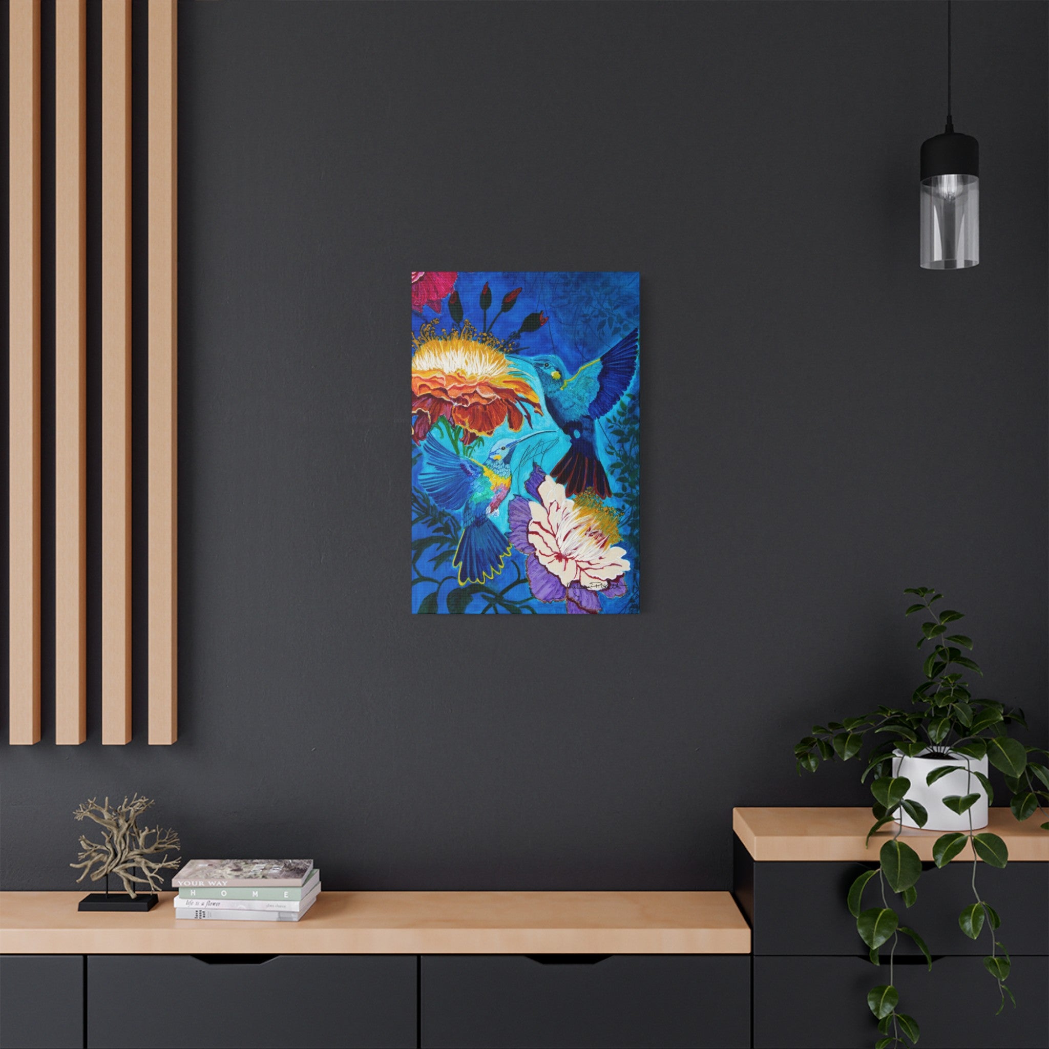 Pair of Hummingbirds | Satin Canvas, Stretched