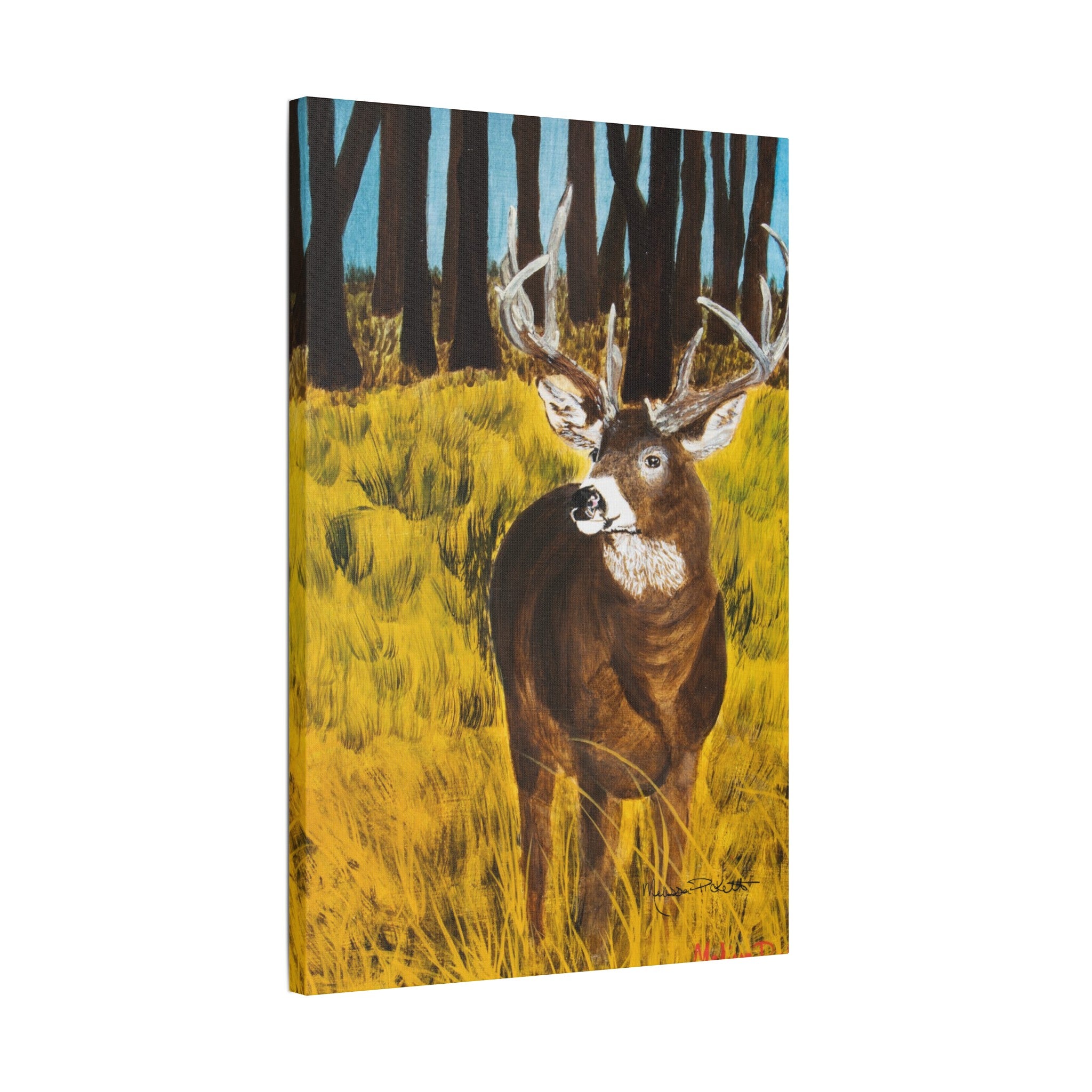 Deer in Clearing | Satin Canvas, Stretched