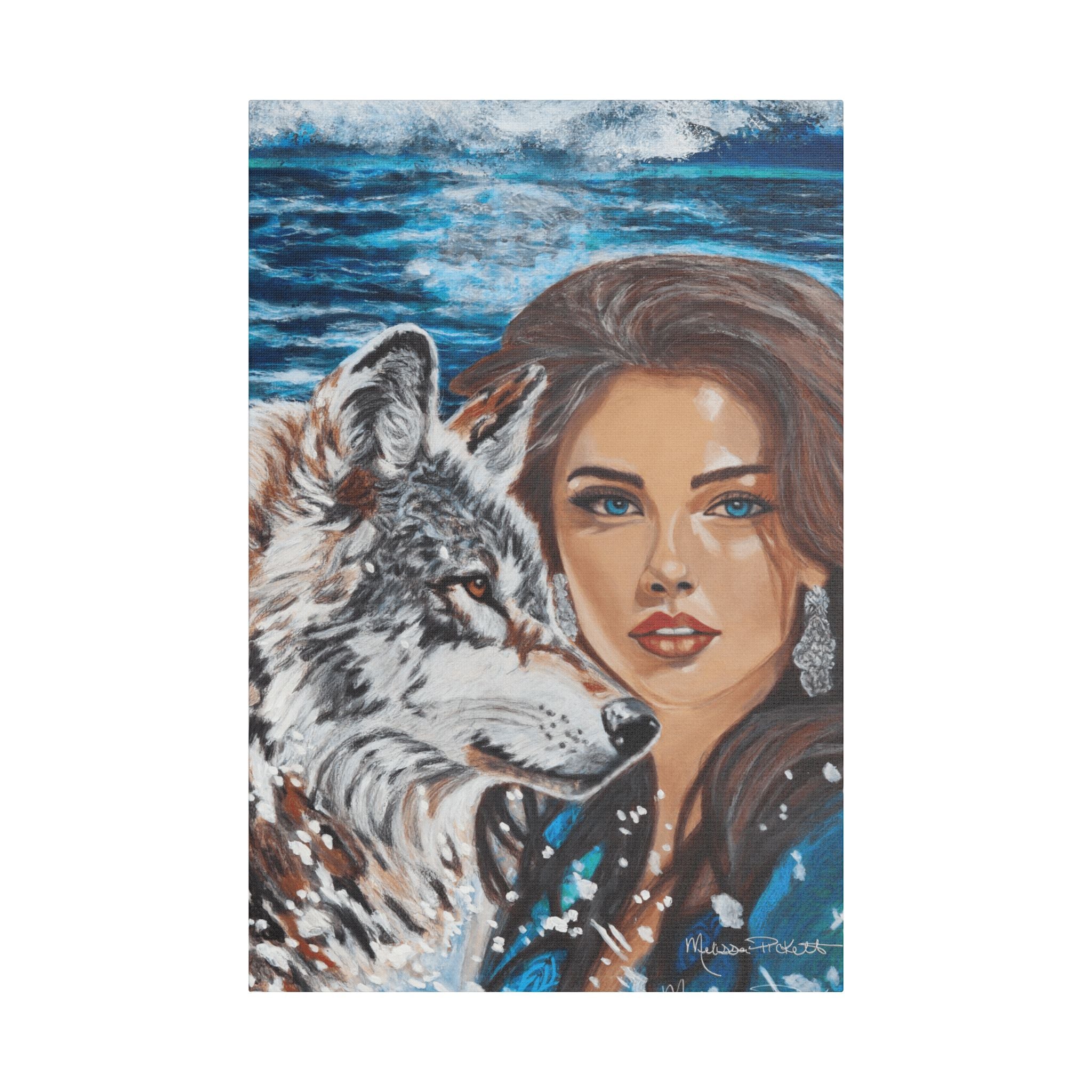 Moonlit Woman & Wolf | Satin Canvas, Stretched