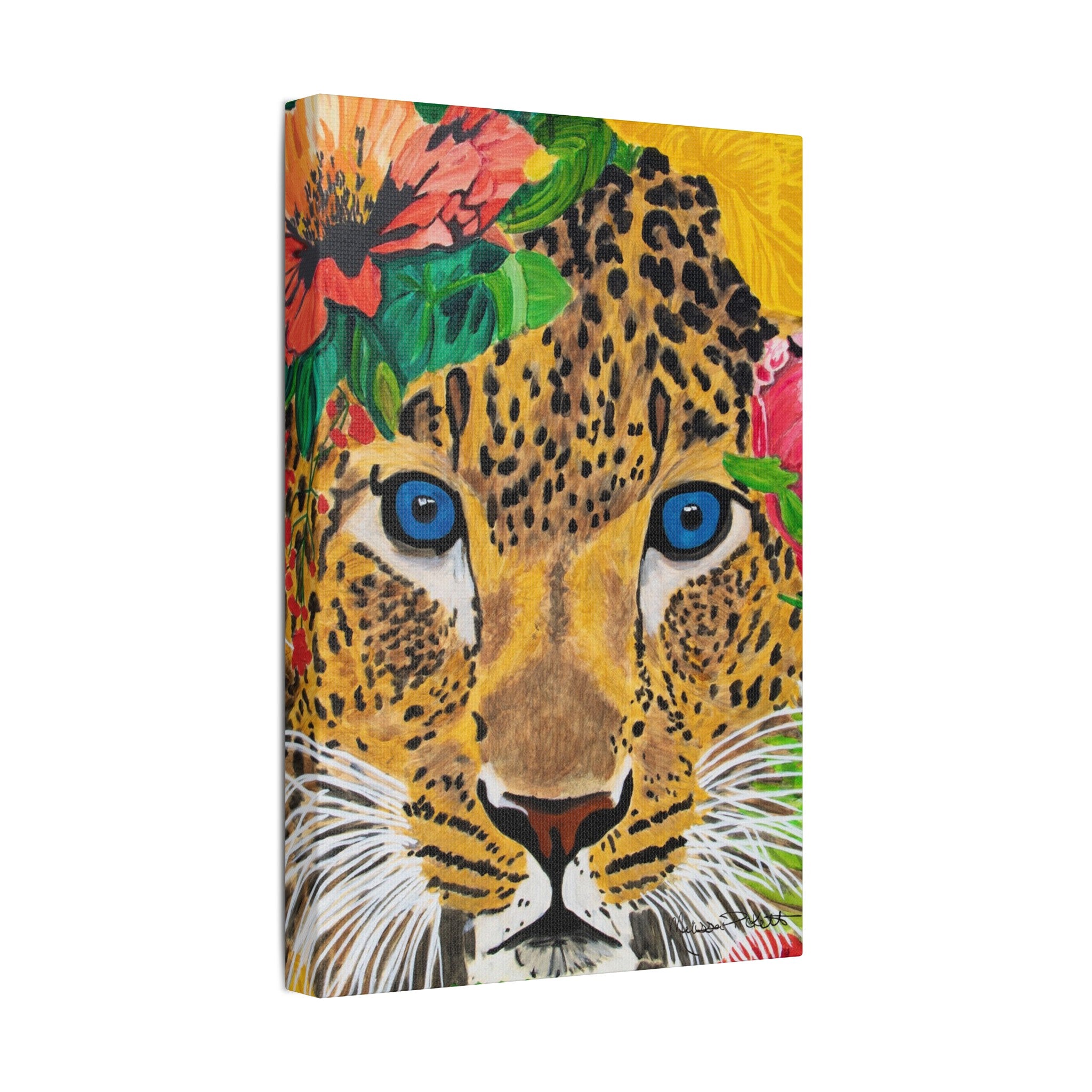 Jaguar & Flowers | Satin Canvas, Stretched