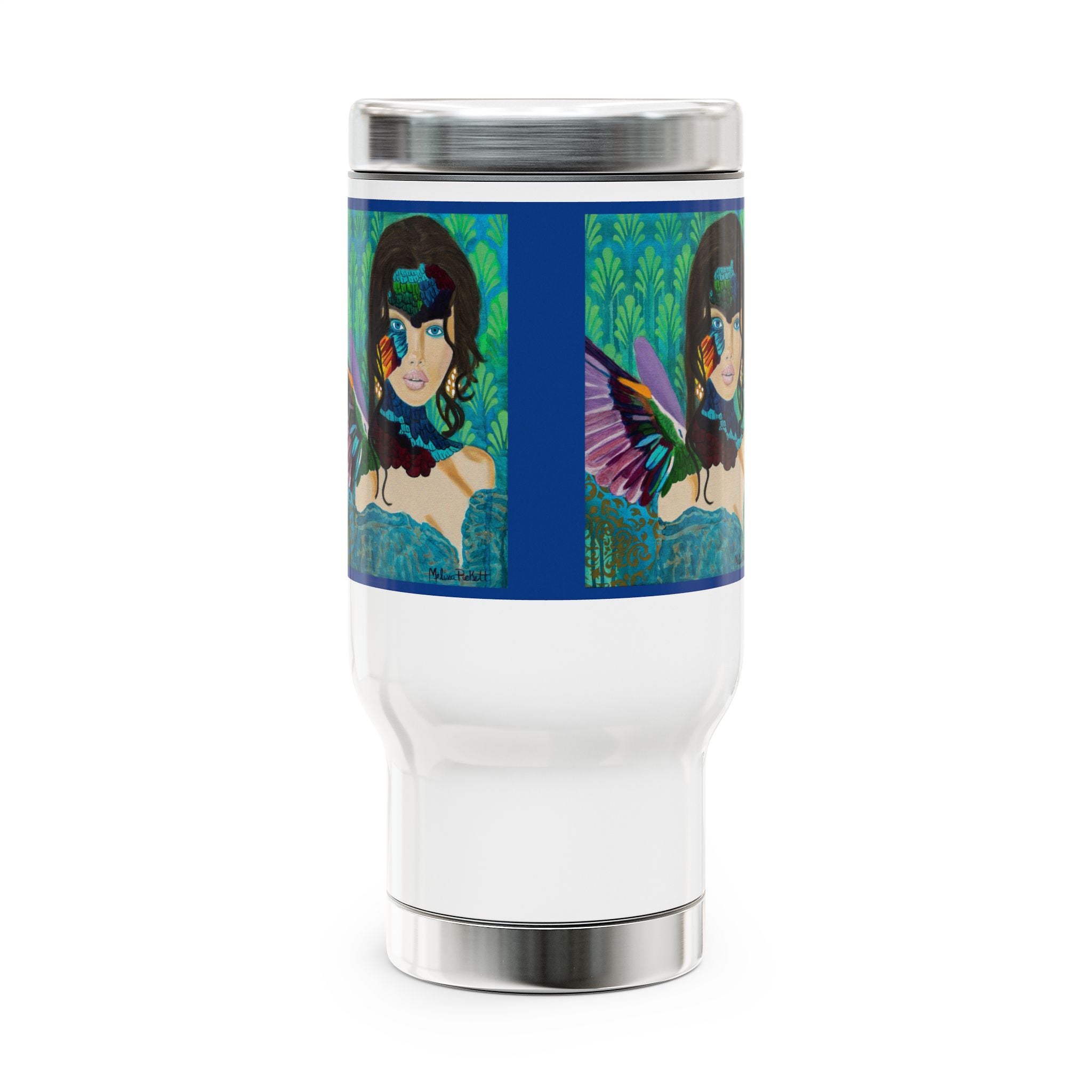 Hummingbird Lady | Stainless Steel Travel Mug with Handle, 14oz