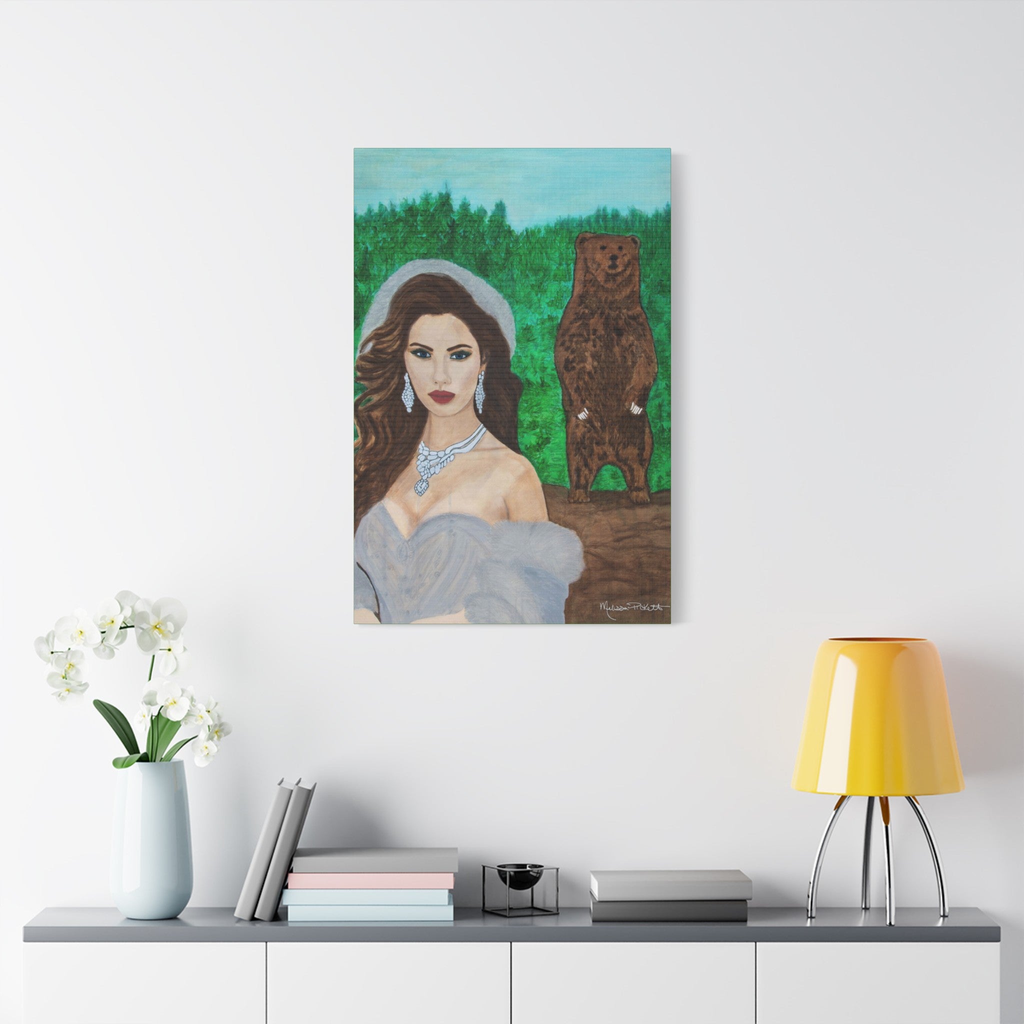 Woman & Bear | Satin Canvas, Stretched