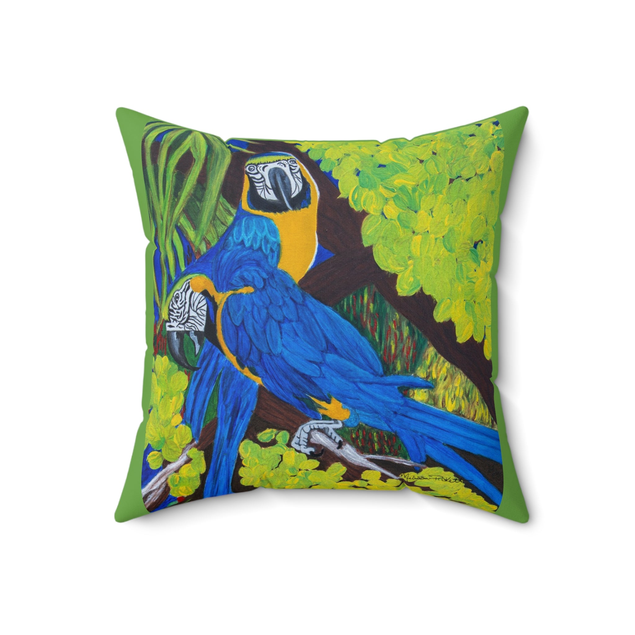 Two Blue & Gold Macaws | Spun Polyester Square Pillow