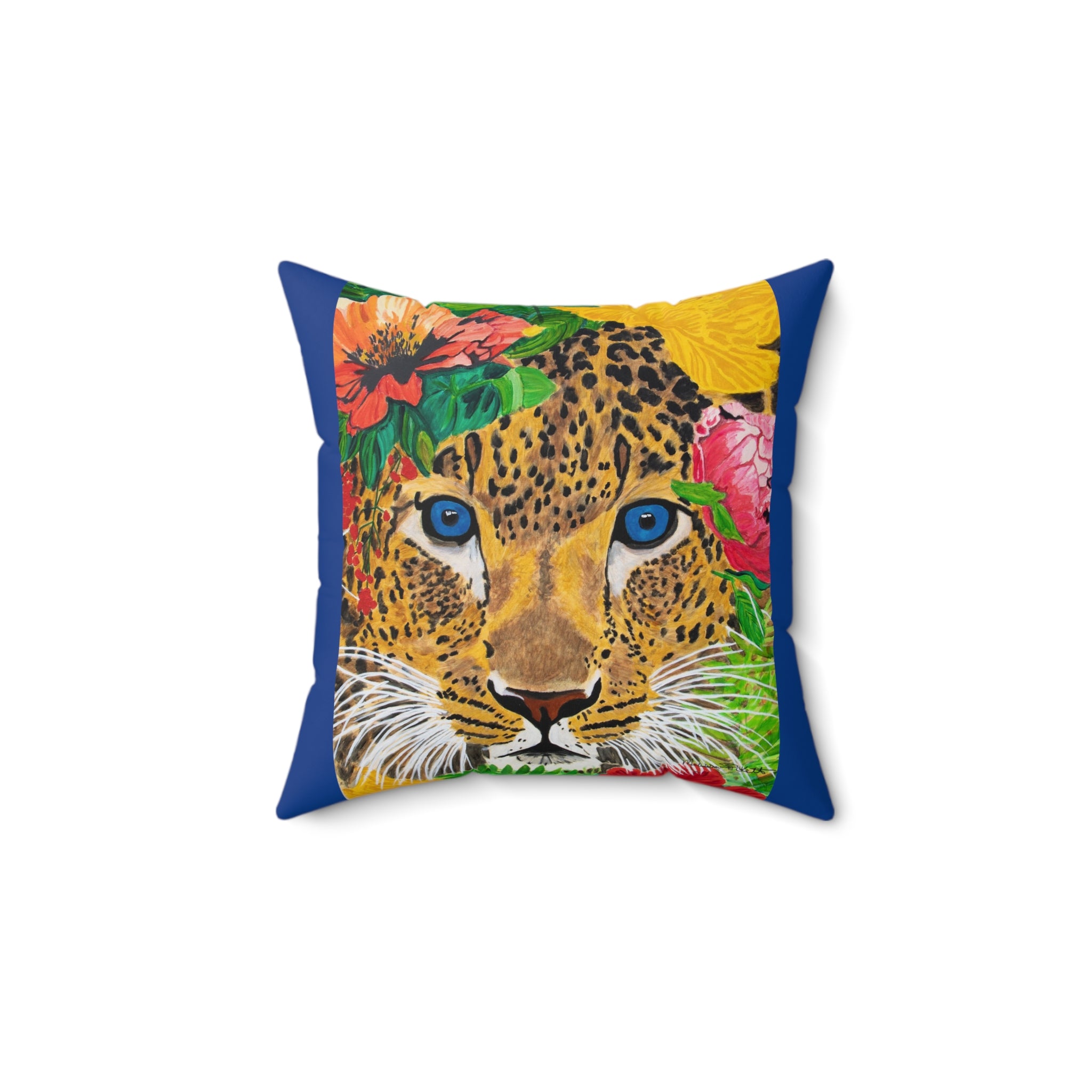 Jaguar & Flowers | Spun Polyester Square Pillow