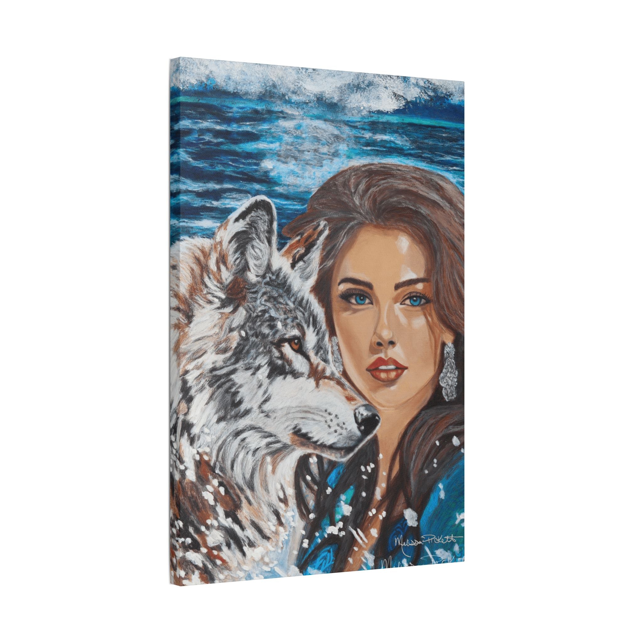 Moonlit Woman & Wolf | Satin Canvas, Stretched