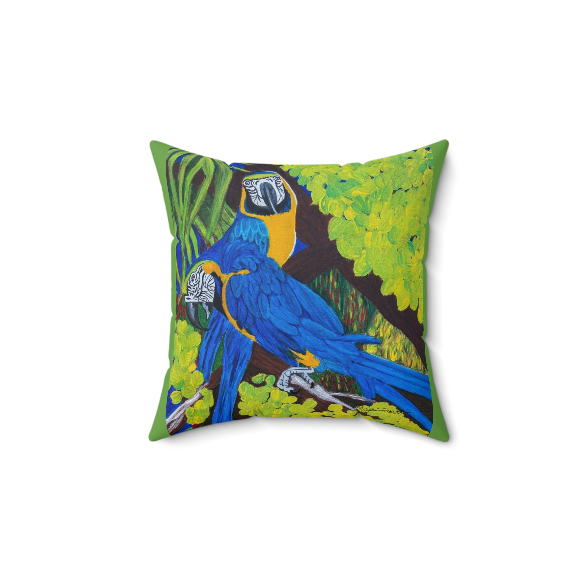 Two Blue & Gold Macaws | Spun Polyester Square Pillow