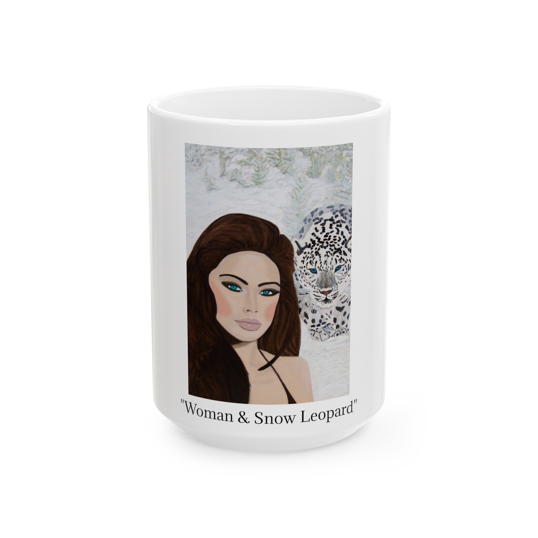 Woman & Snow Leopard | Ceramic Mug, (11oz, 15oz)