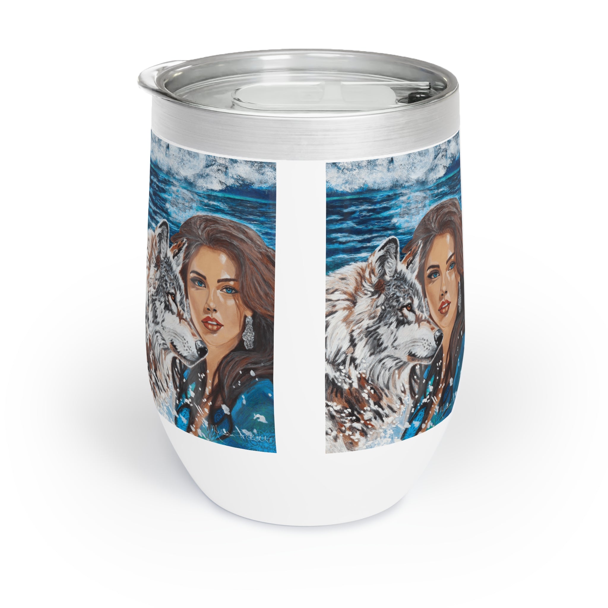 Moonlit Woman and Wolf | Chill Wine Tumbler
