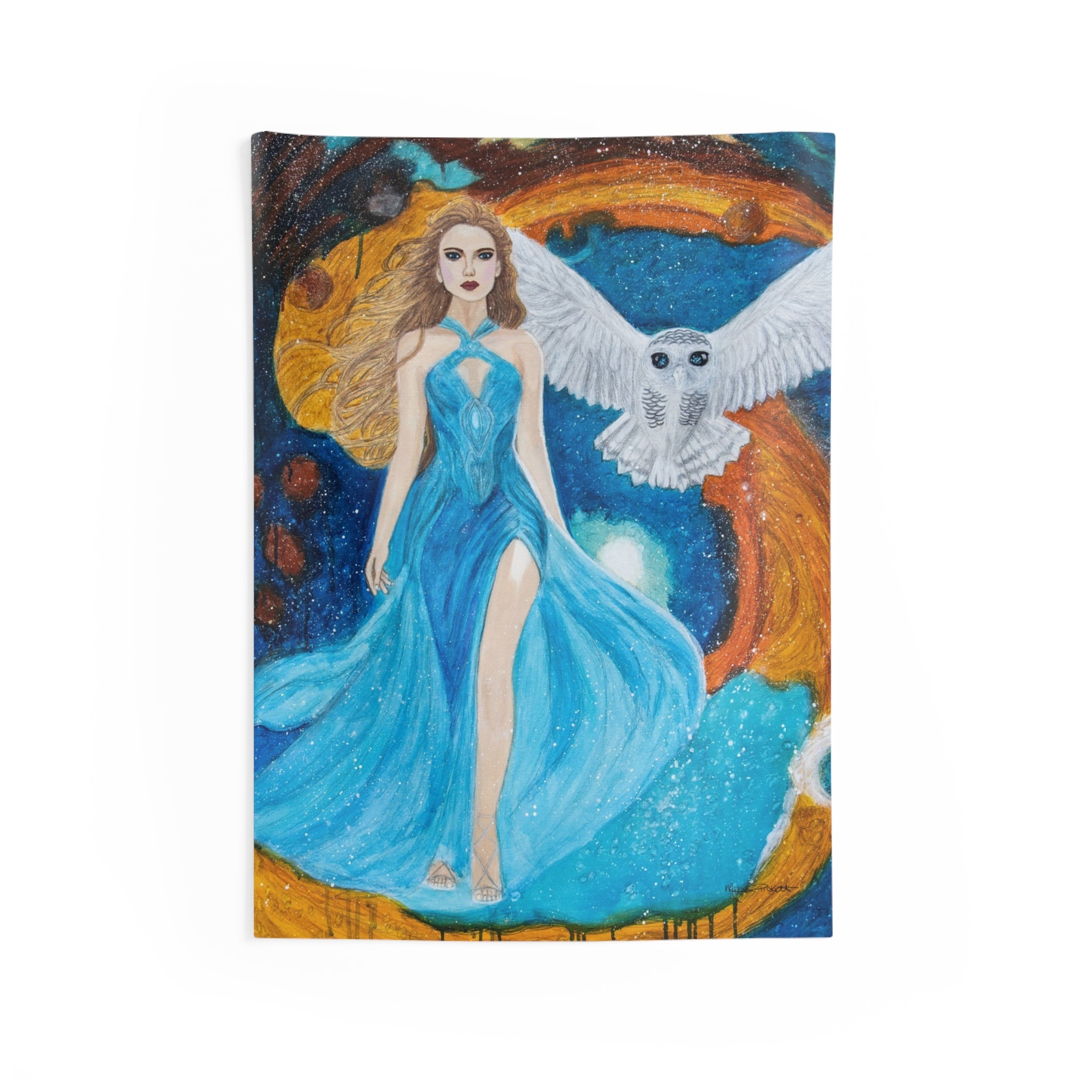 Galaxy Girl with Owl | Indoor Wall Tapestries