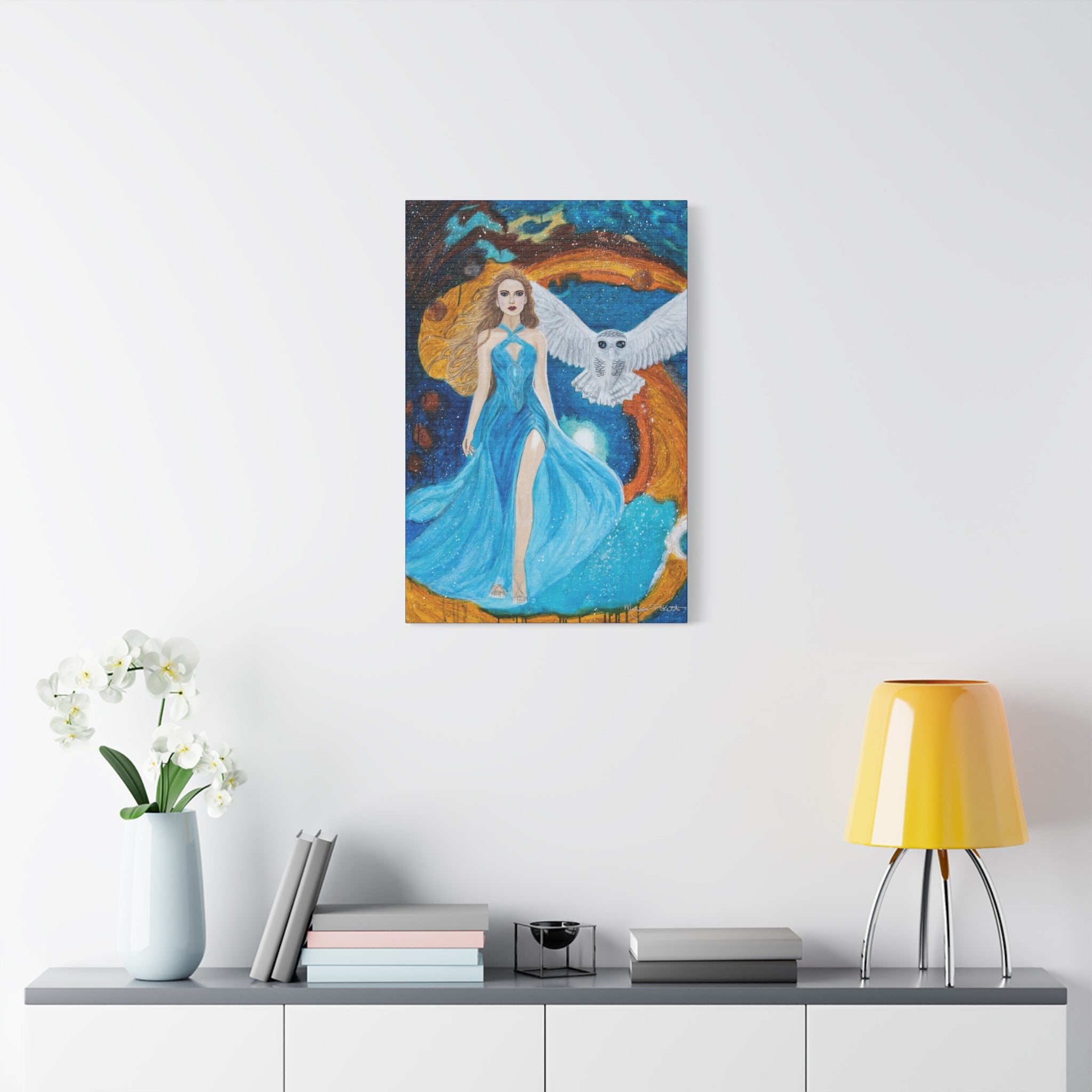 Galaxy Girl with Owl | Satin Canvas, Stretched