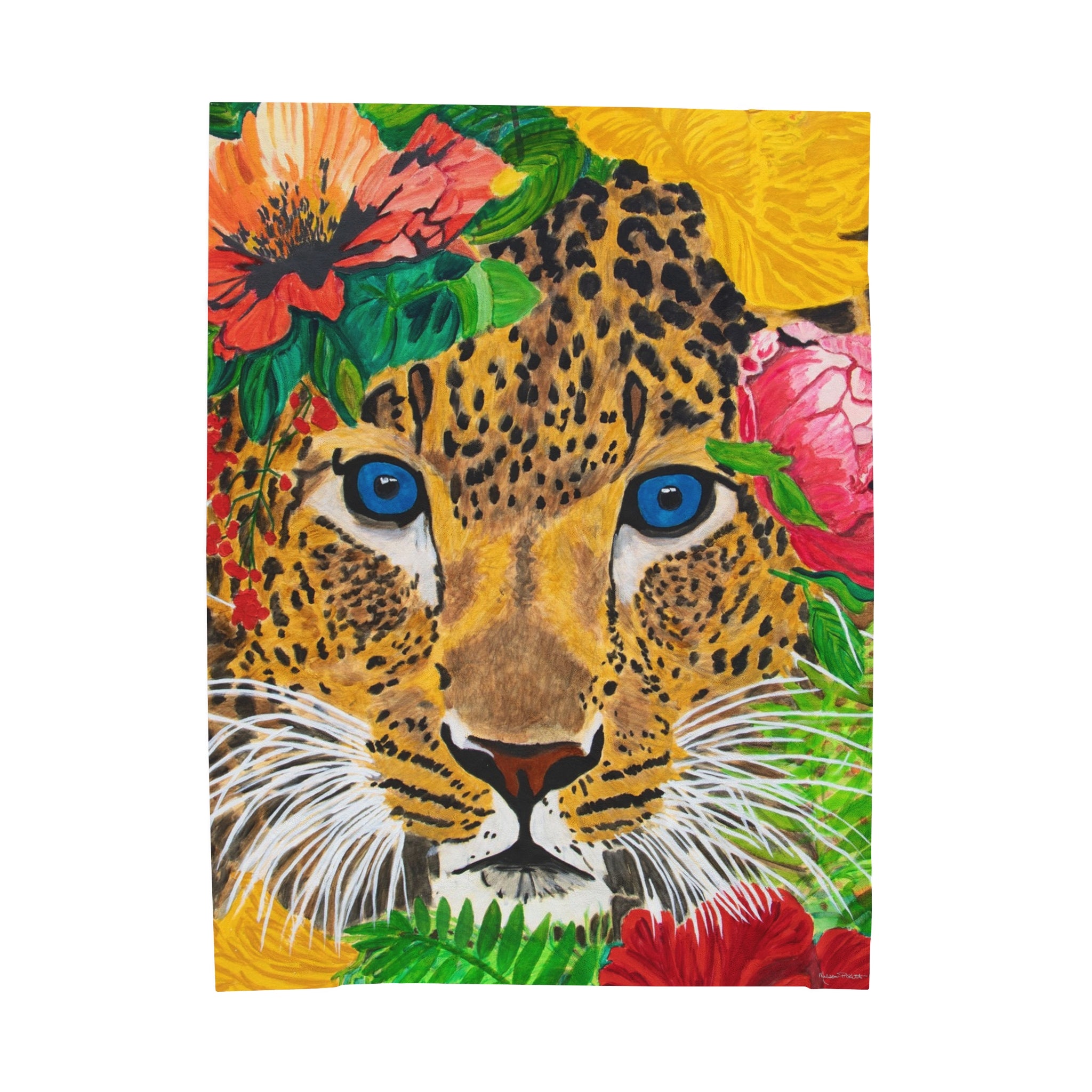 Jaguar & Flowers | Velveteen Plush Blanket