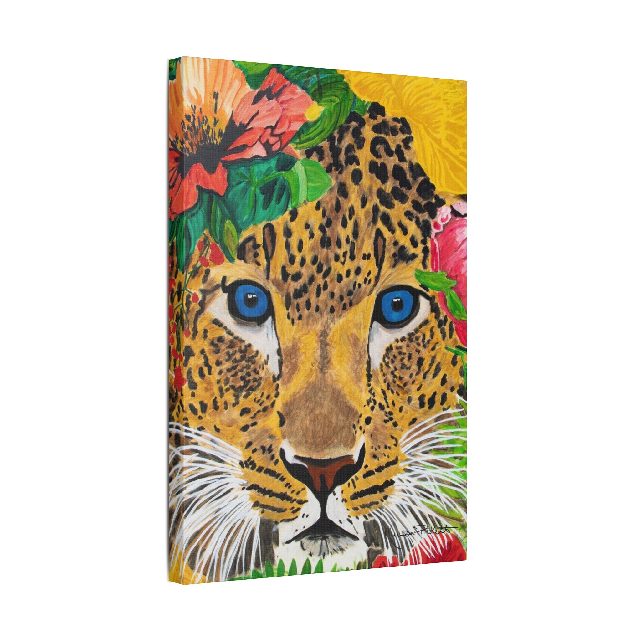 Jaguar & Flowers | Satin Canvas, Stretched