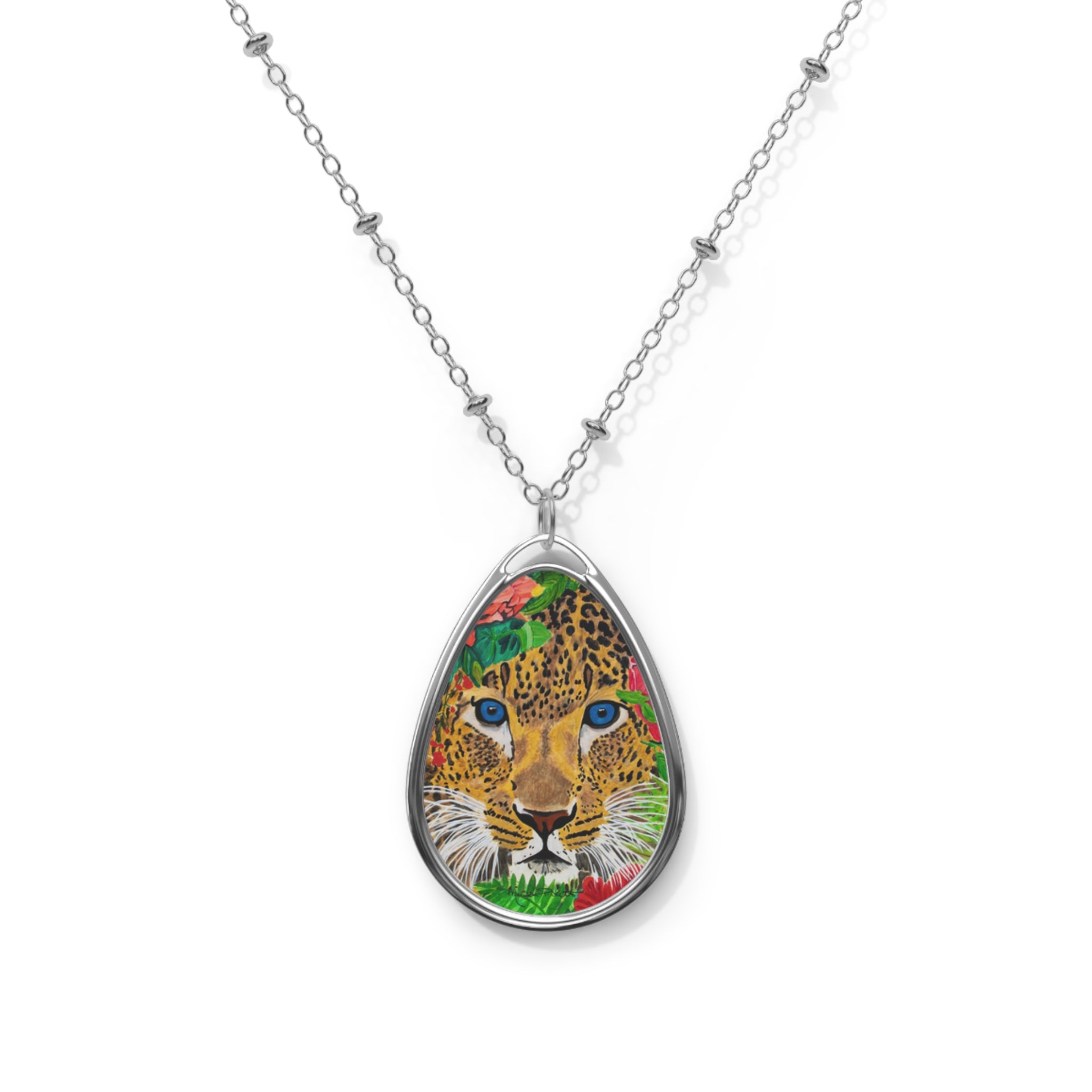 Jaguar & Flowers | Oval Necklace