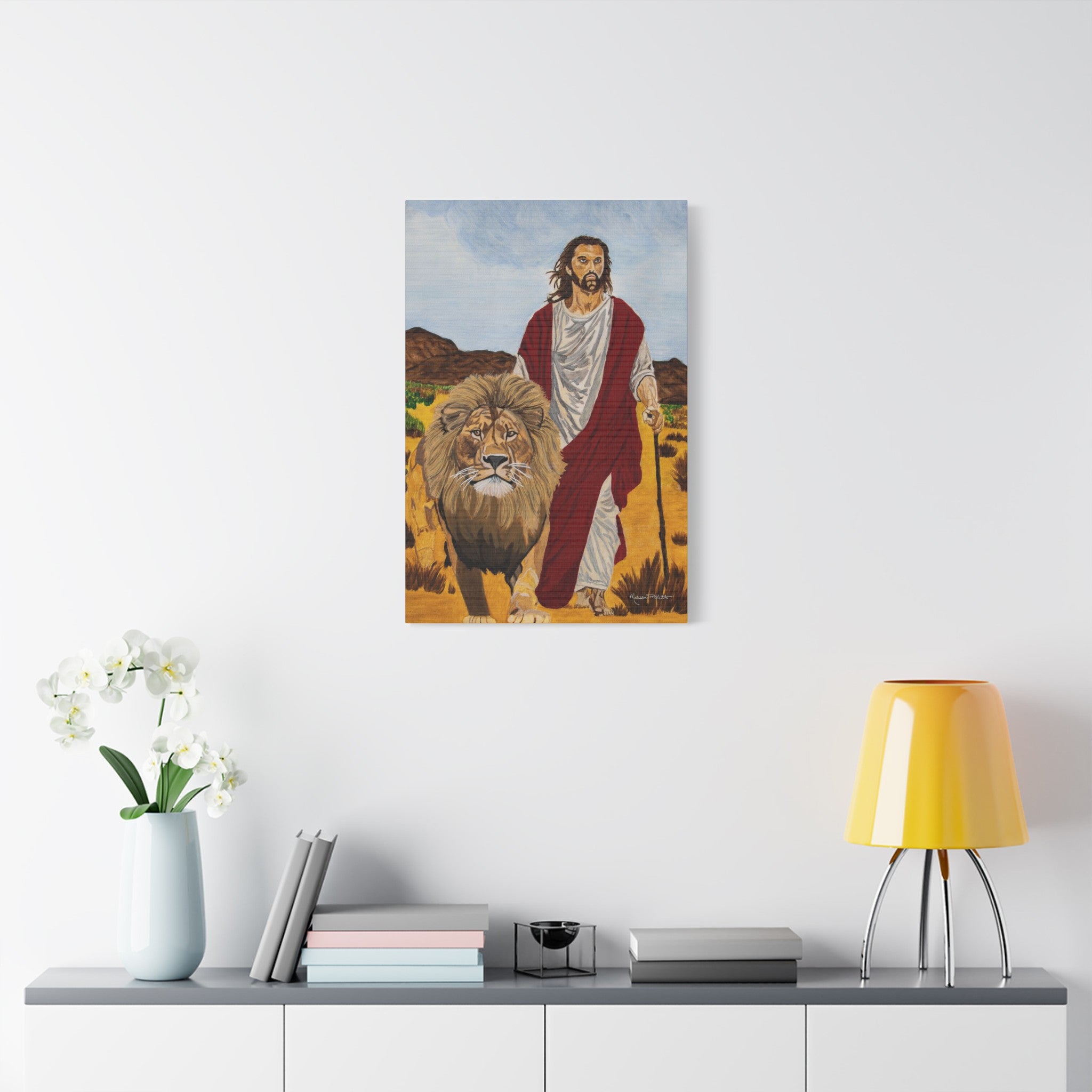 Jesus & The Lion | Satin Canvas, Stretched