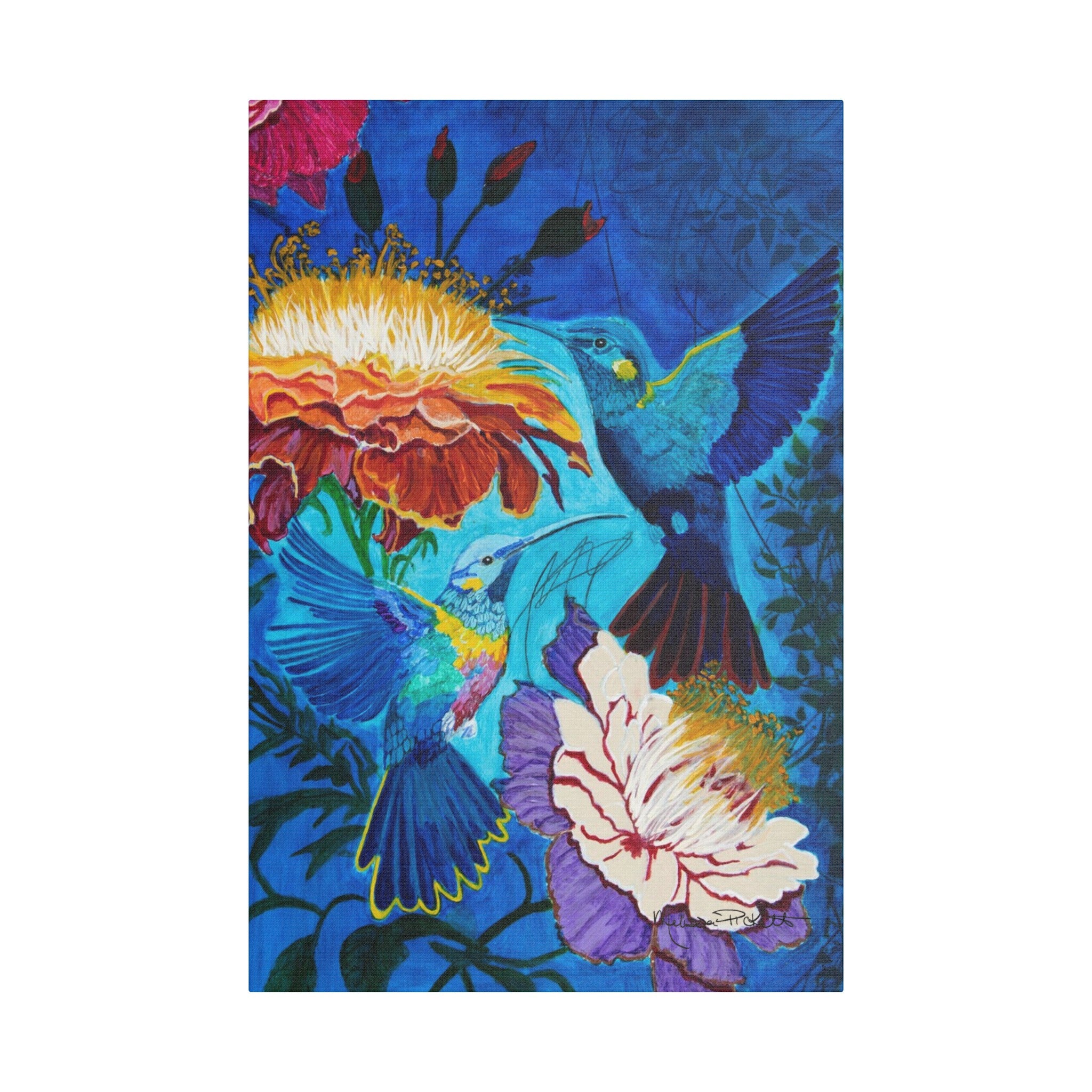 Pair of Hummingbirds | Satin Canvas, Stretched