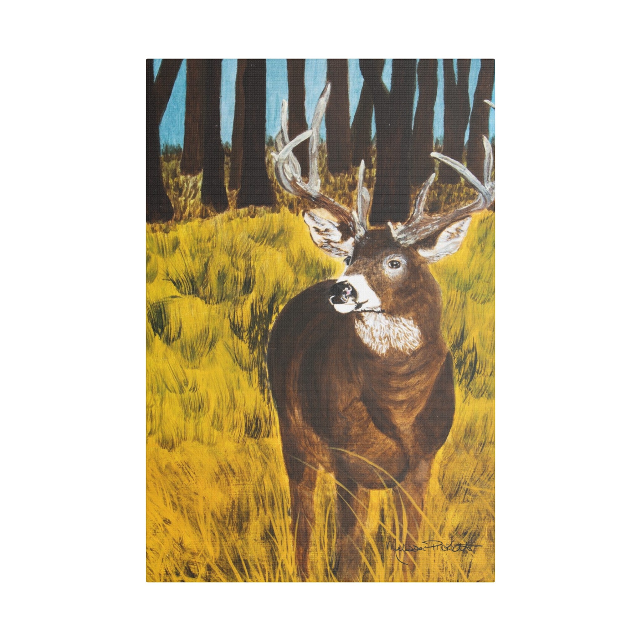 Deer in Clearing | Satin Canvas, Stretched