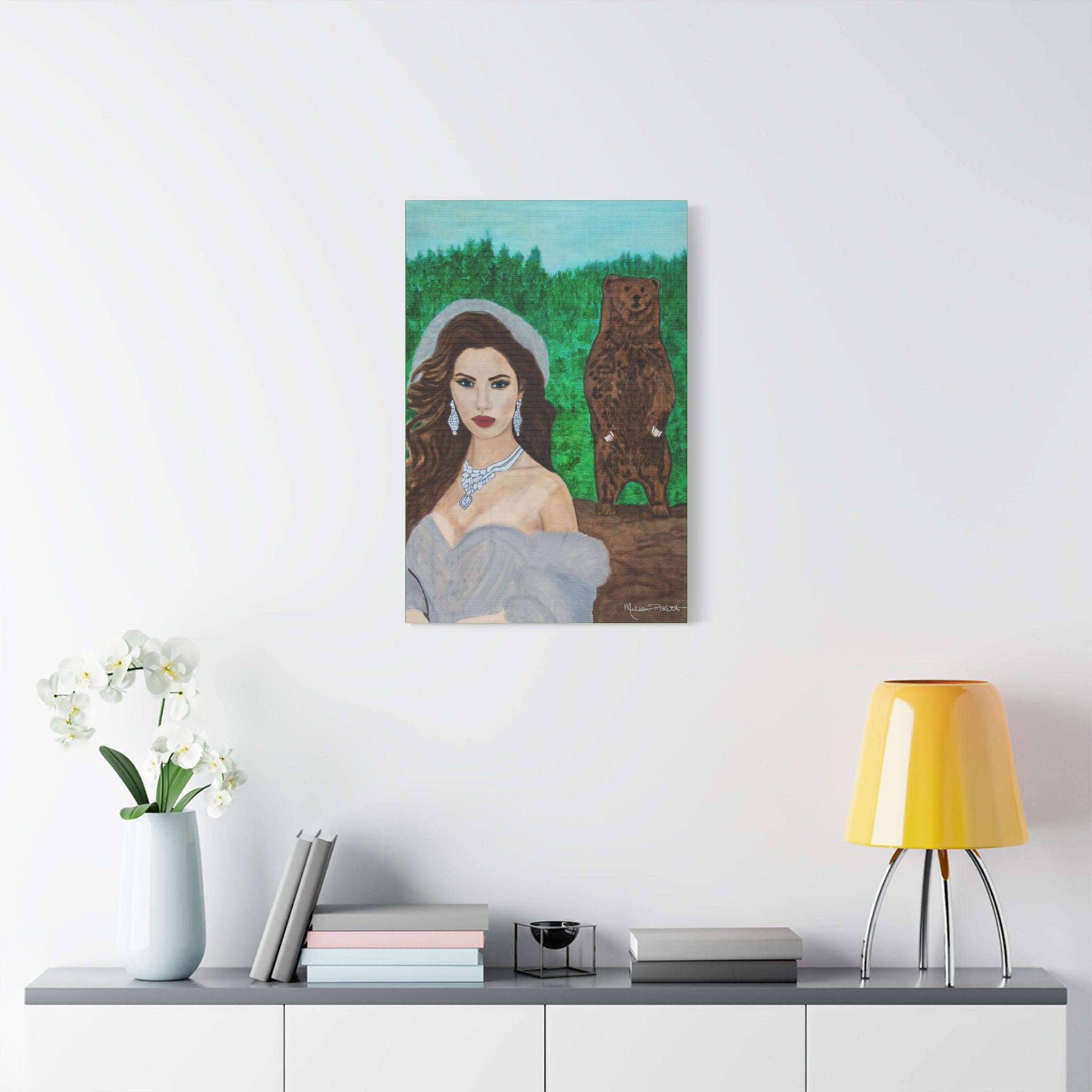 Woman & Bear | Satin Canvas, Stretched