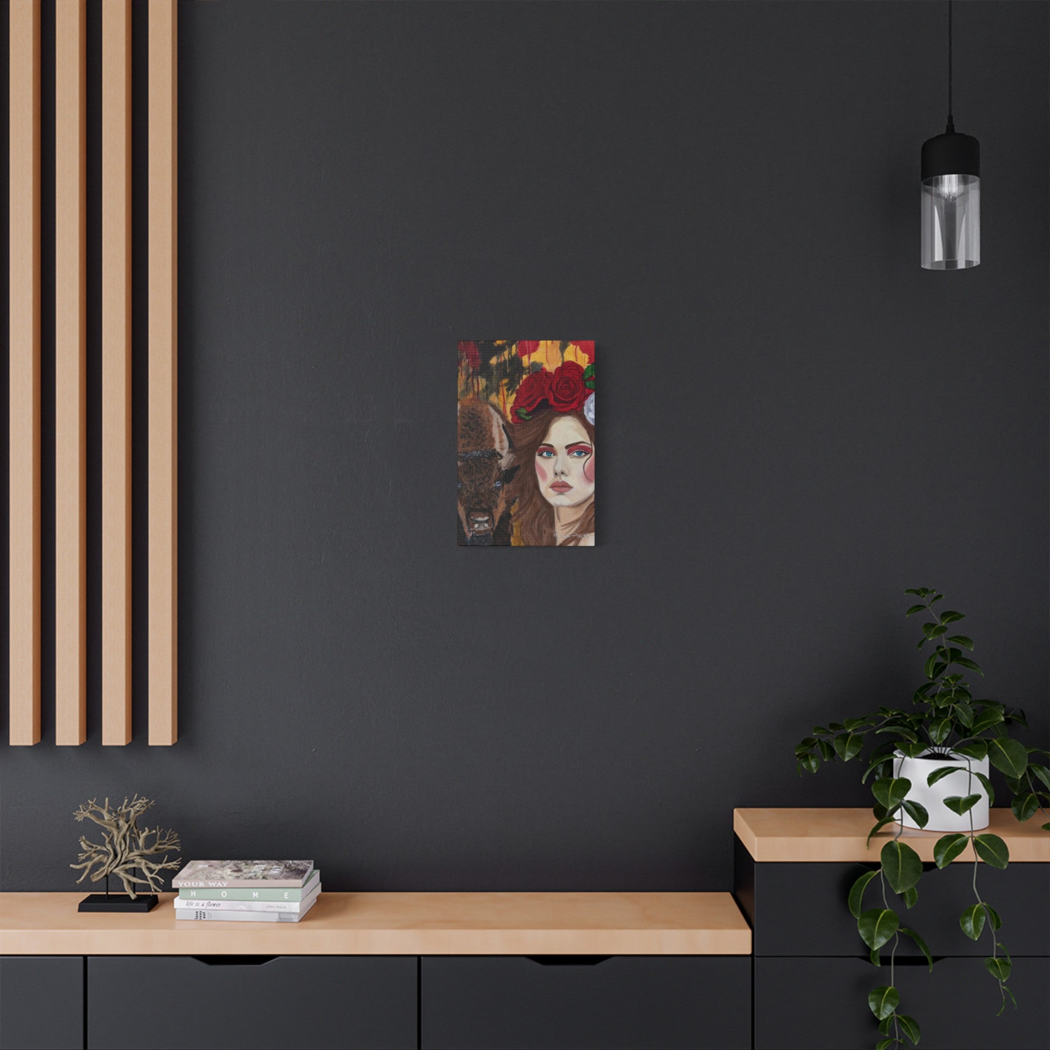 Woman & Bison | Satin Canvas, Stretched