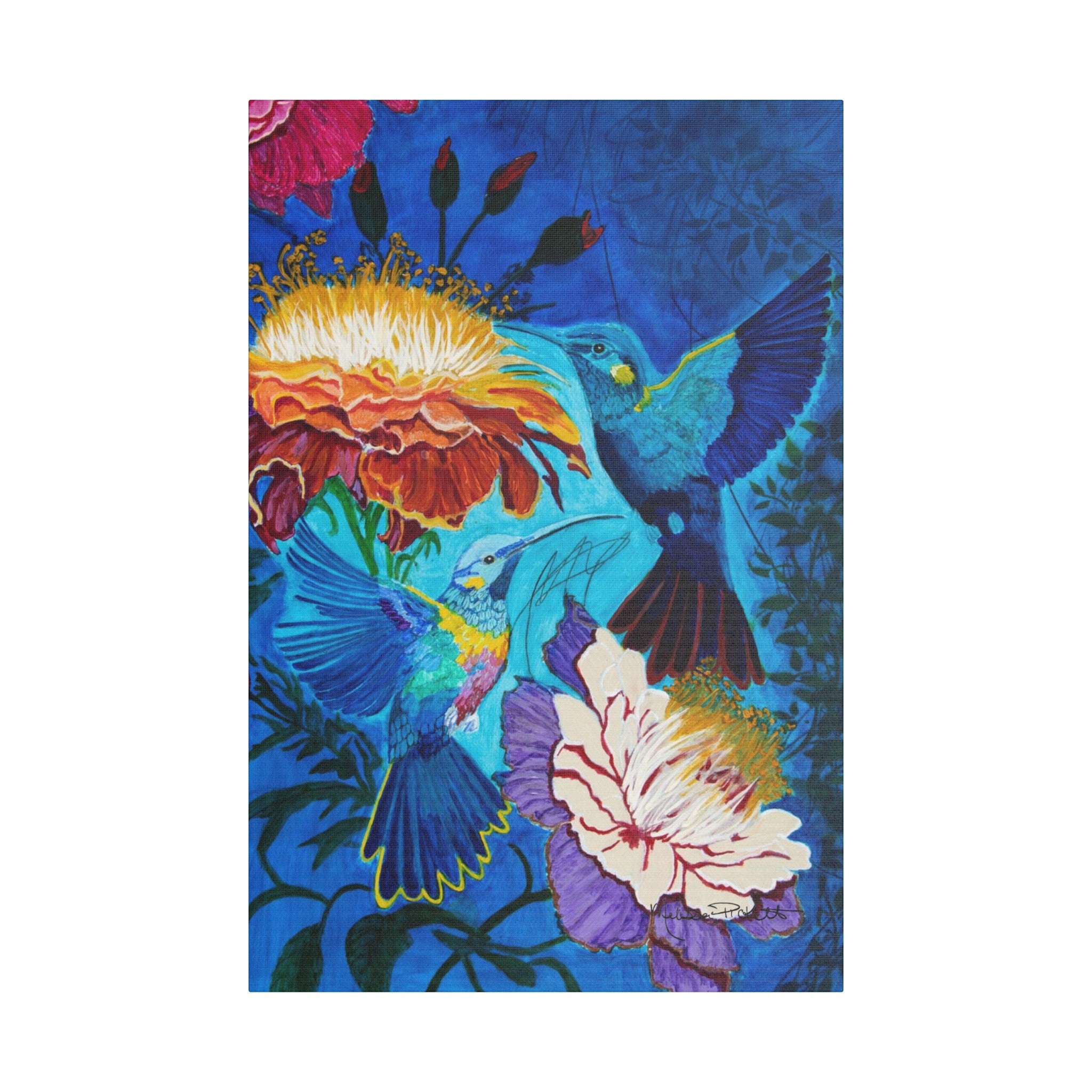 Pair of Hummingbirds | Satin Canvas, Stretched