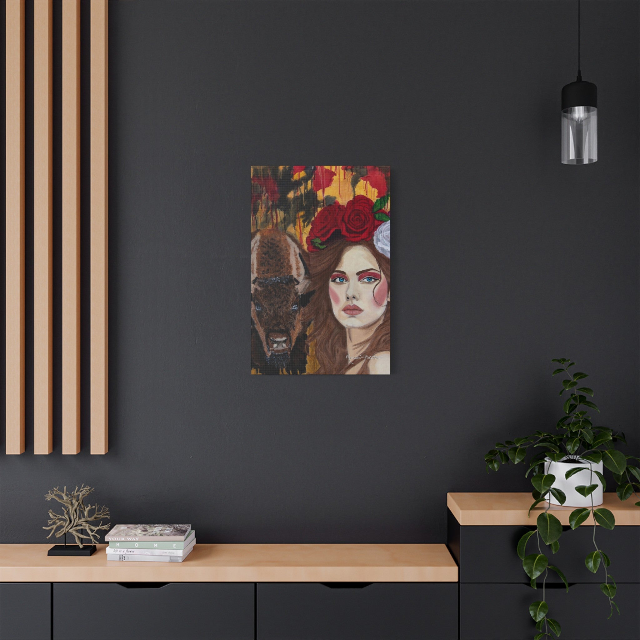 Woman & Bison | Satin Canvas, Stretched