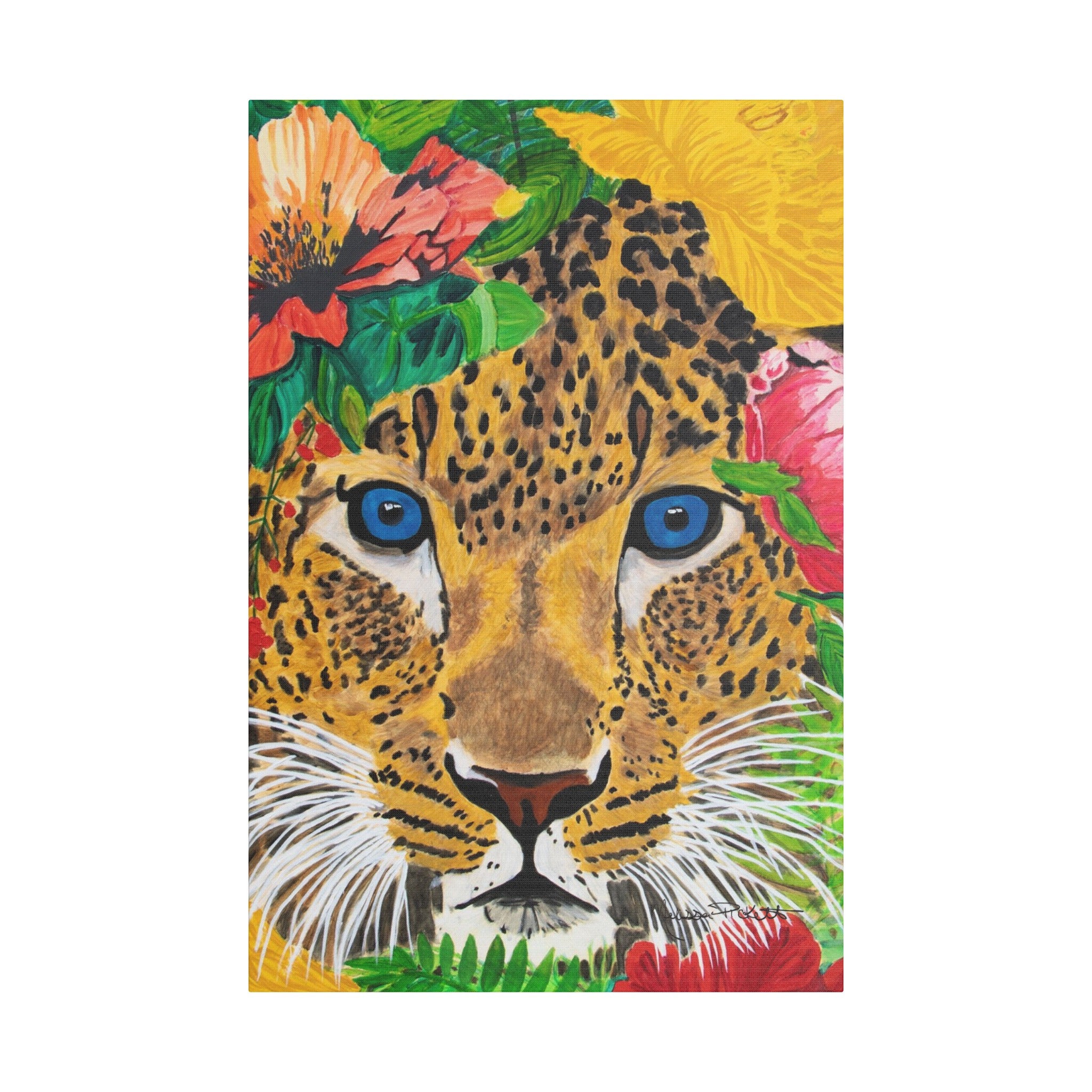 Jaguar & Flowers | Satin Canvas, Stretched