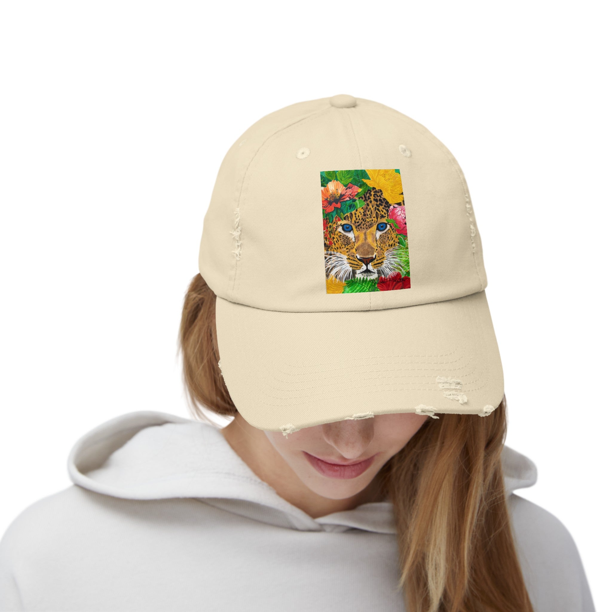 Jaguar & Flowers | Unisex Distressed Cap